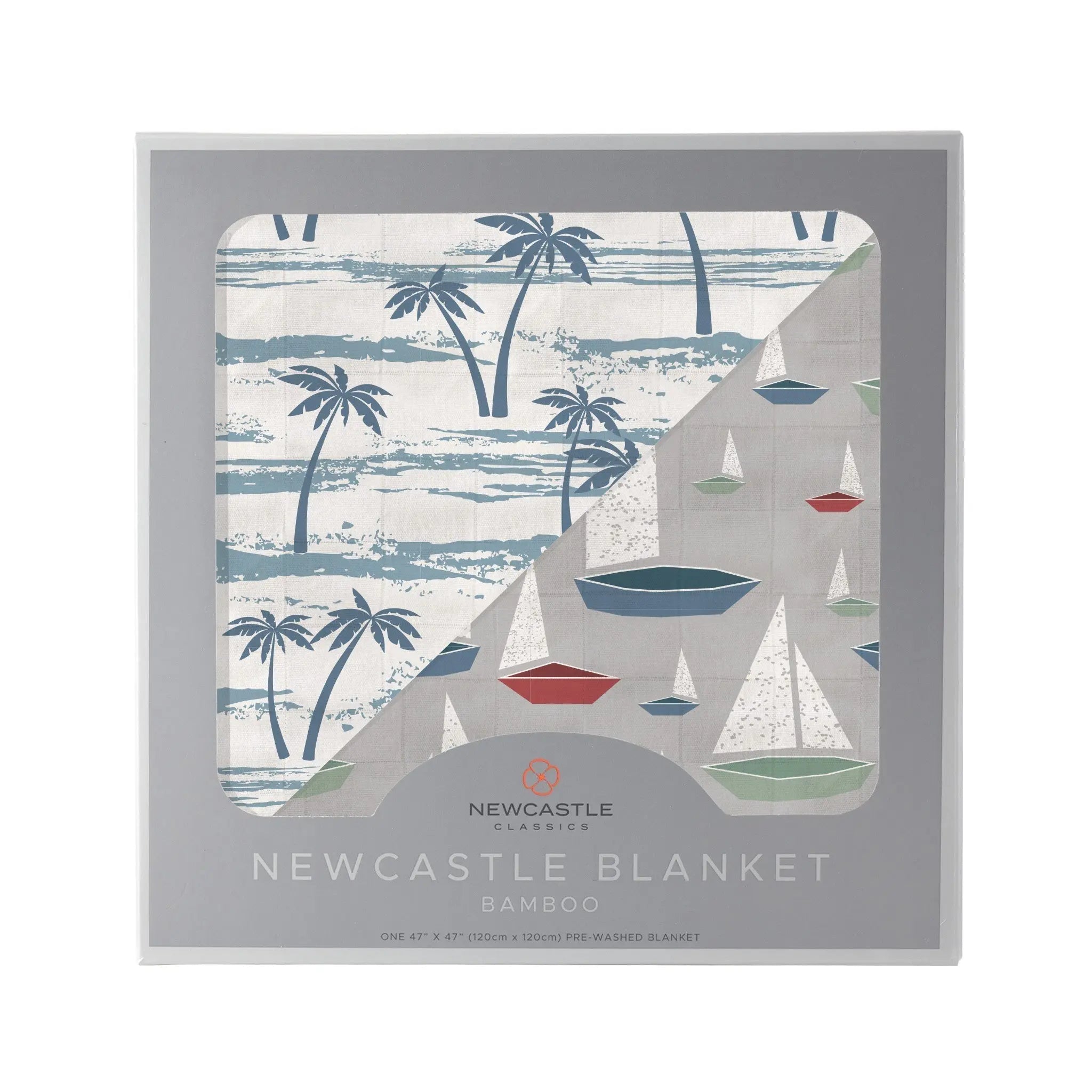 Ocean Palm Trees and Marina Sailboats Bamboo Newcastle Blanket