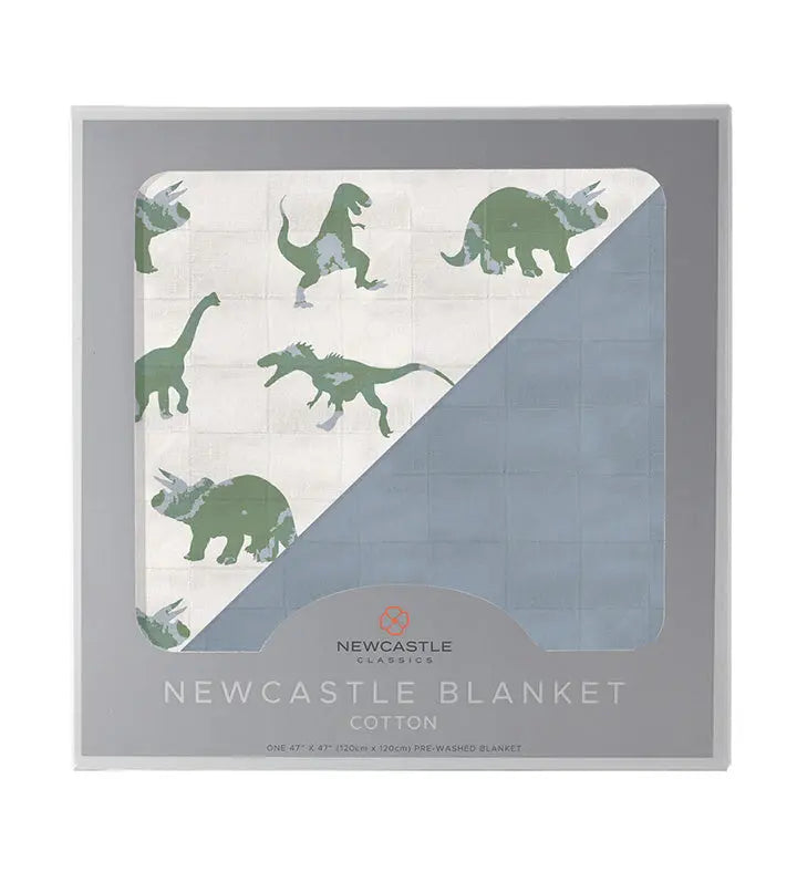 Granite Green Dinosaurs and Blue Fog Cotton Newcastle Blanket Newcastle Classics