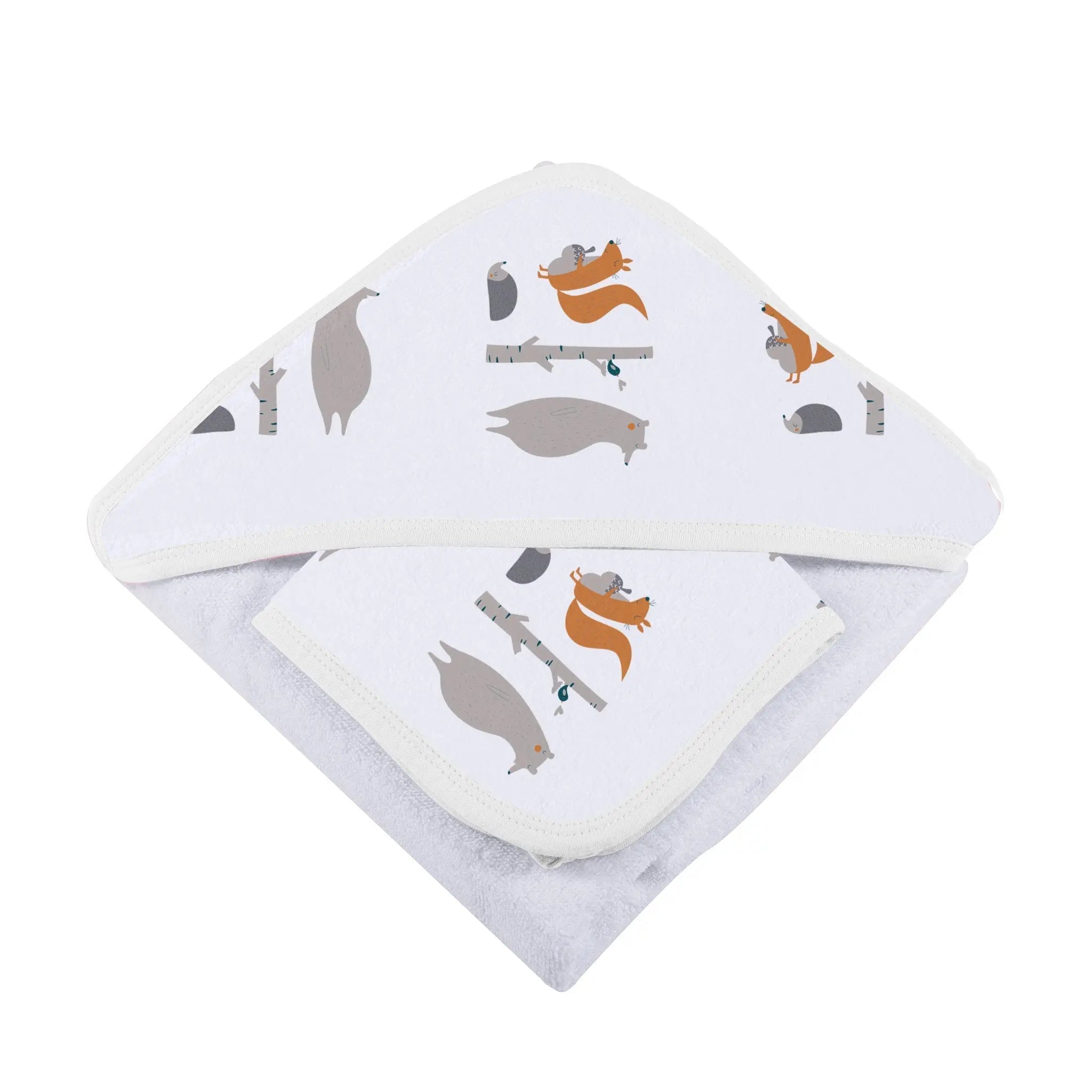 Forest Friends Cotton Hooded Towel and Washcloth Set