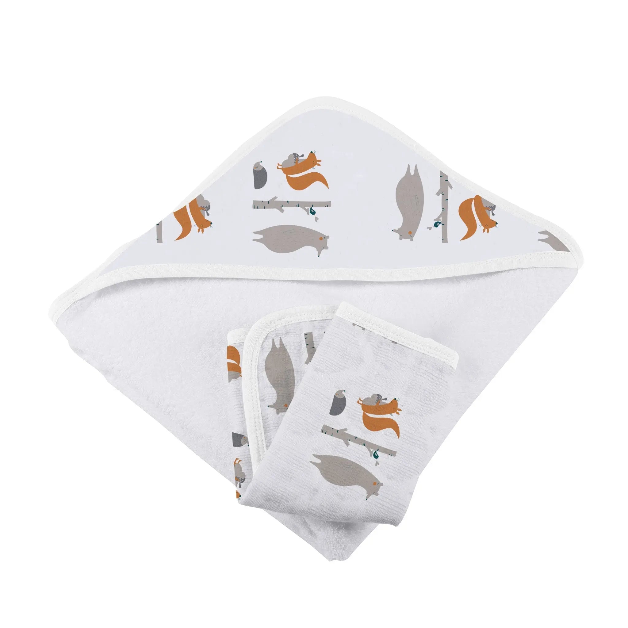 Forest Friends Cotton Hooded Towel and Washcloth Set