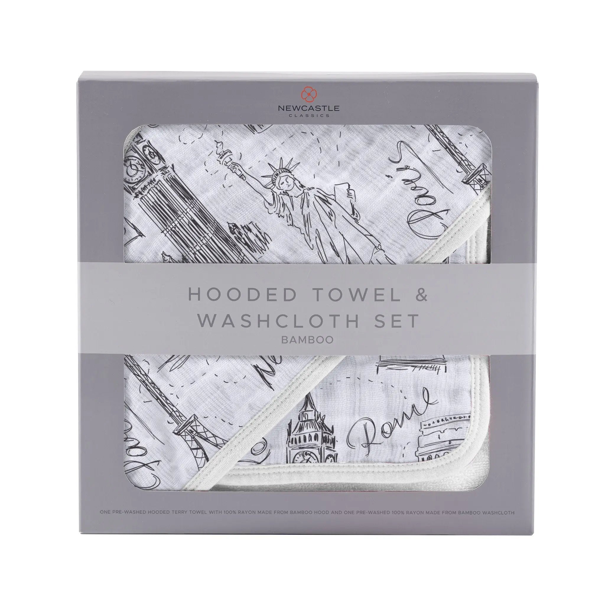 London, Paris, New York Hooded Towel and Washcloth Set Newcastle Classics