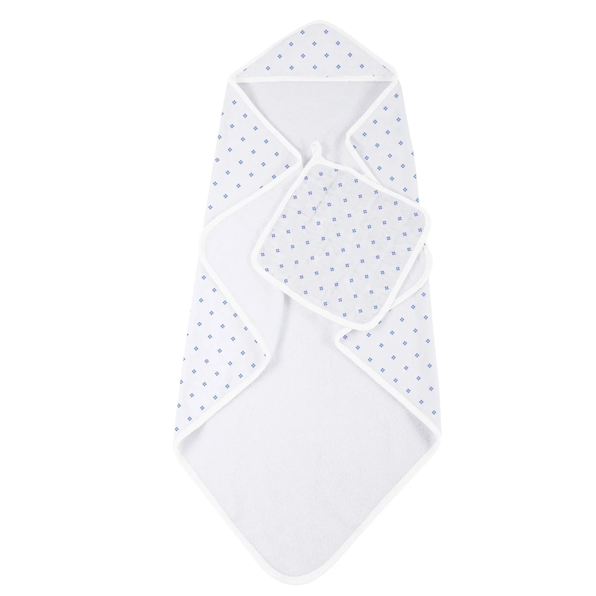 Periwinkle Diamond Polka Dot Bamboo Hooded Towel and Washcloth Set Newcastle Classics