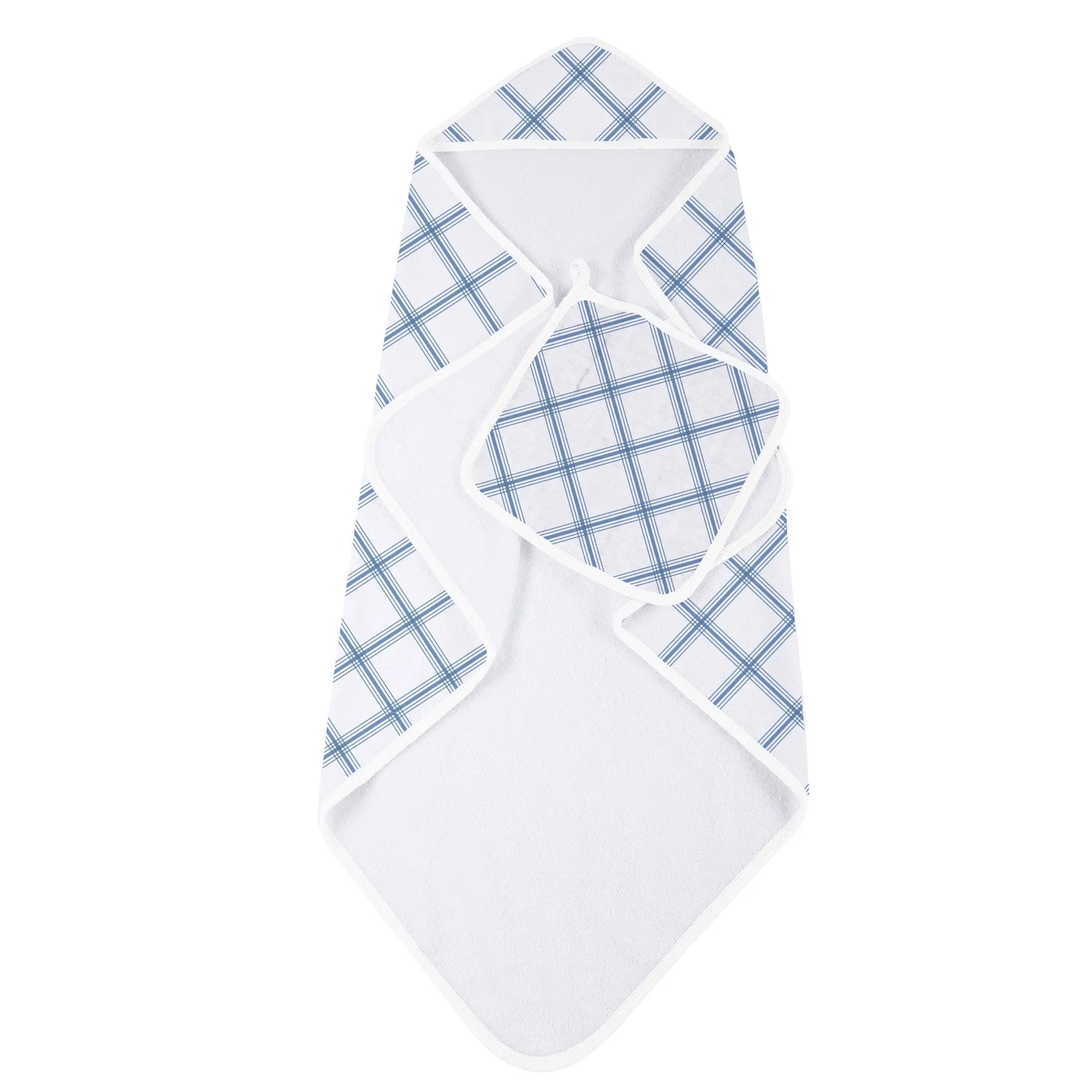 Blue Buffalo Check Plaid Hooded Towel and Washcloth Set