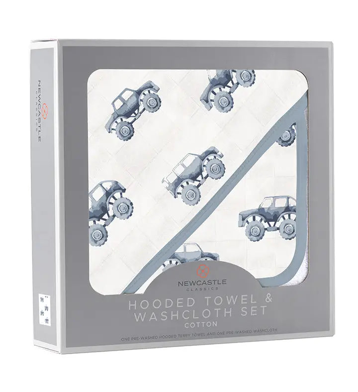 Indigo Monster Trucks Cotton Hooded Towel and Washcloth Set Newcastle Classics