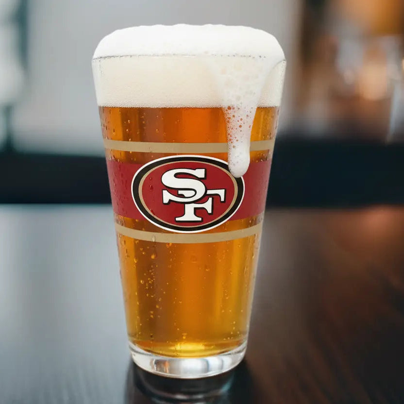 San Francisco 49ers 16oz Spirit Pint Glass - Officially Licensed NFL Stripe Design