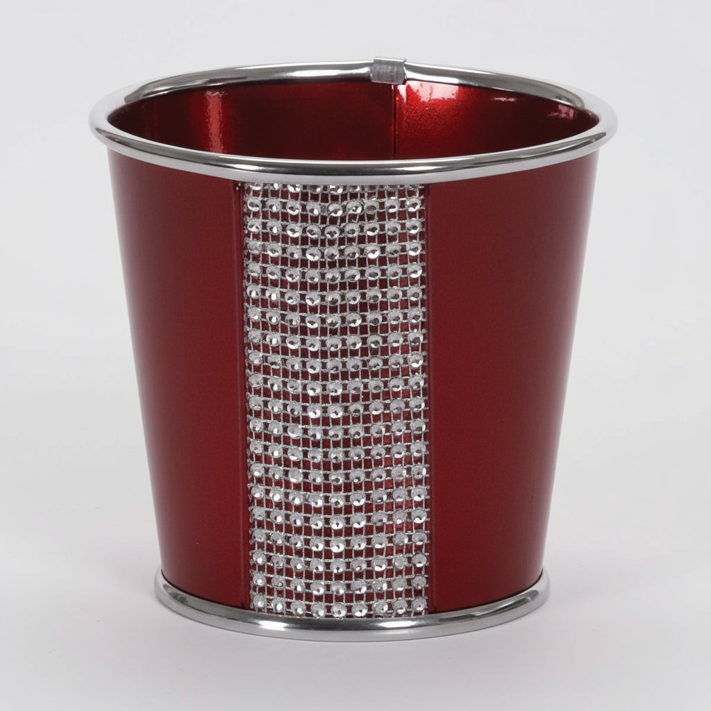 Cesta de regalo navideña pequeña con rayas plateadas