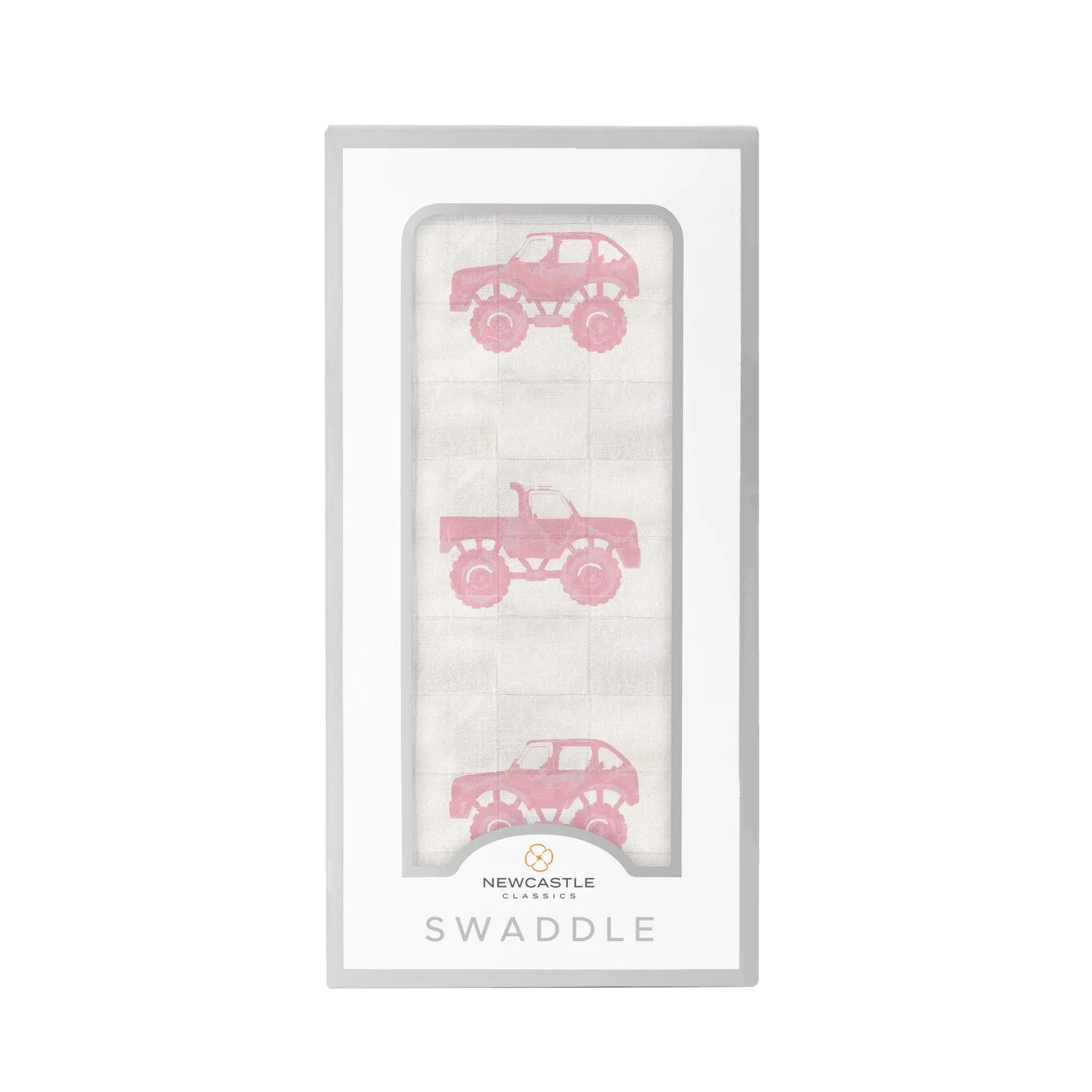 Pink Monster Trucks Bamboo Muslin Swaddle Newcastle Classics