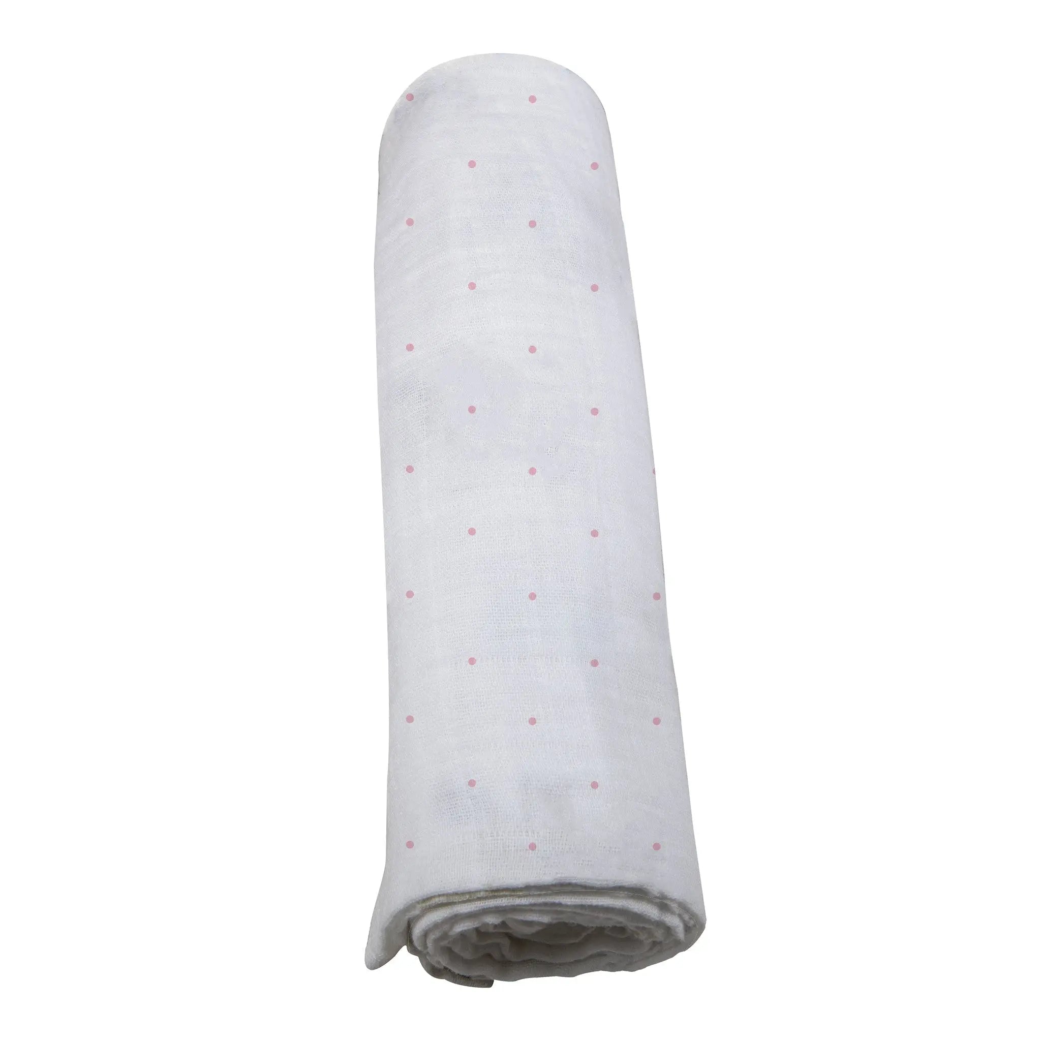 Pink Polka Dot Bamboo Muslin Swaddle