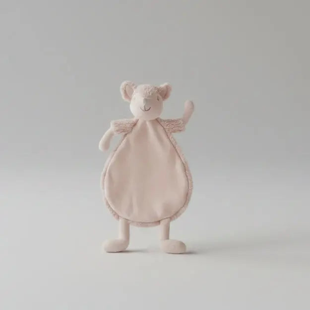 Plush toy mouse with pink accents on a white background