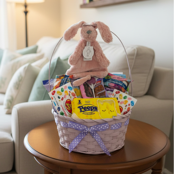 Traditional Easter Candy Gift Basket with Optional Bunny - Peeps, Jelly Beans & Chocolate