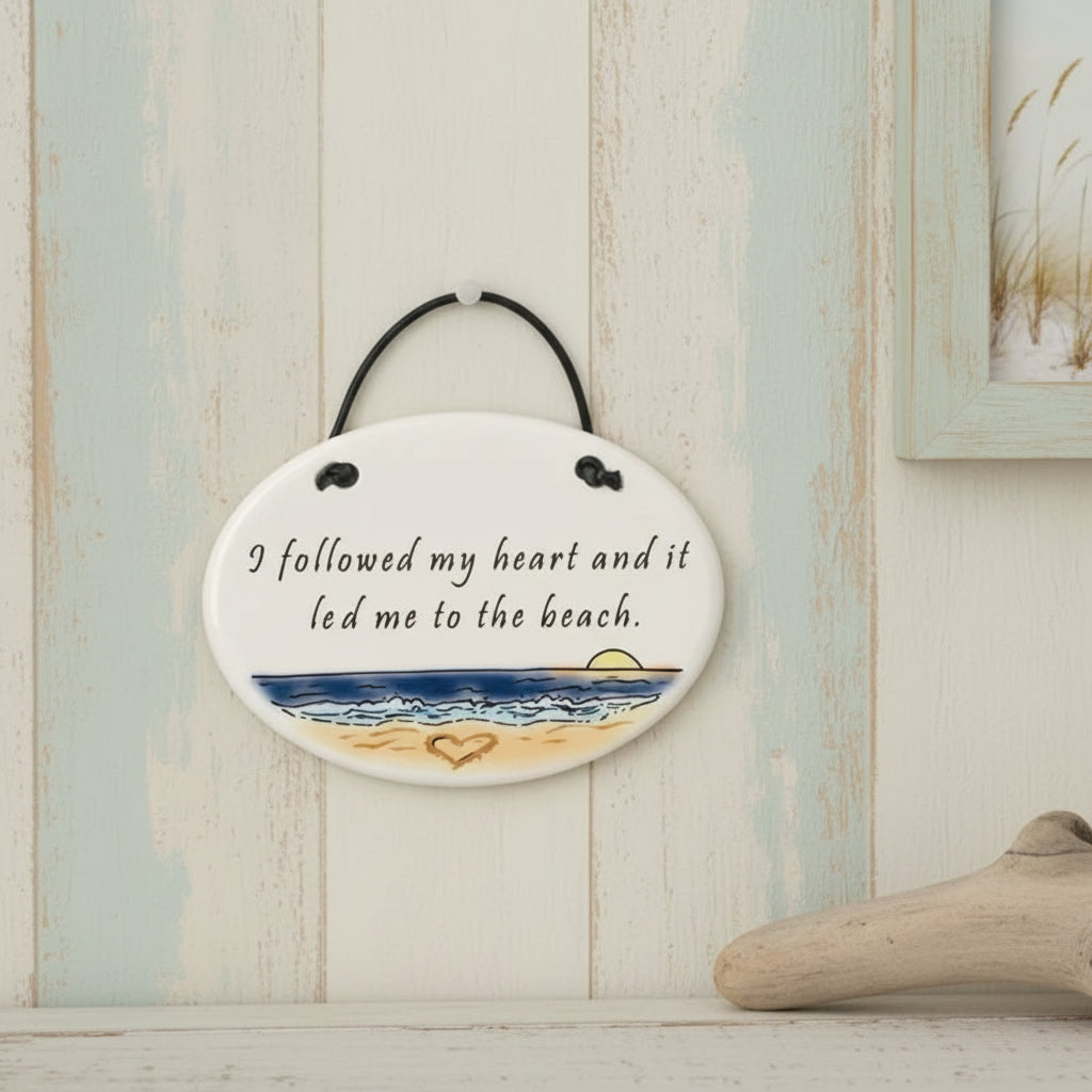 Beach Ornament - 'I Followed My Heart to the Beach' Ceramic Hanging Decoration
