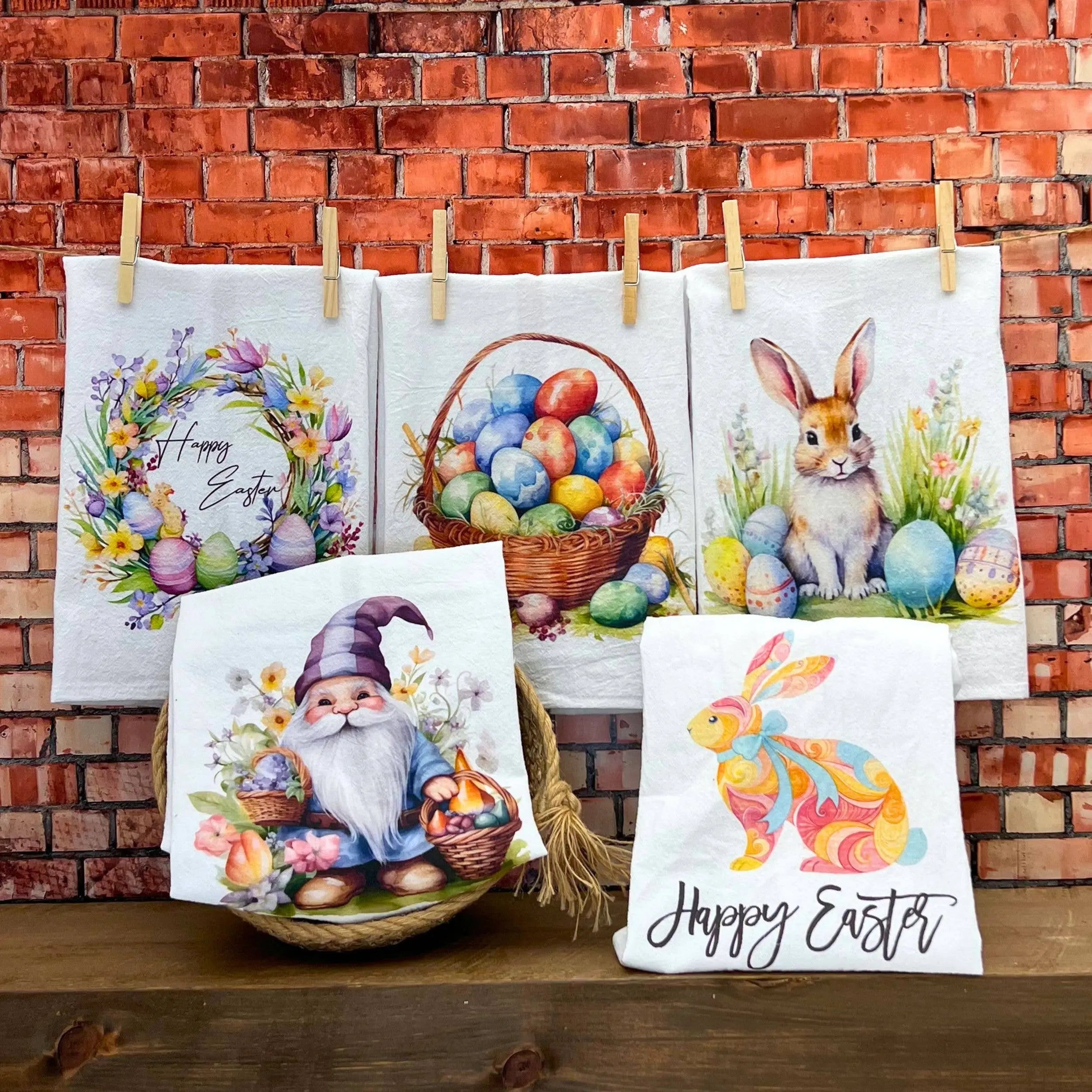 Happy Easter Wreath Cotton Tea Towel - Spring Kitchen Decor