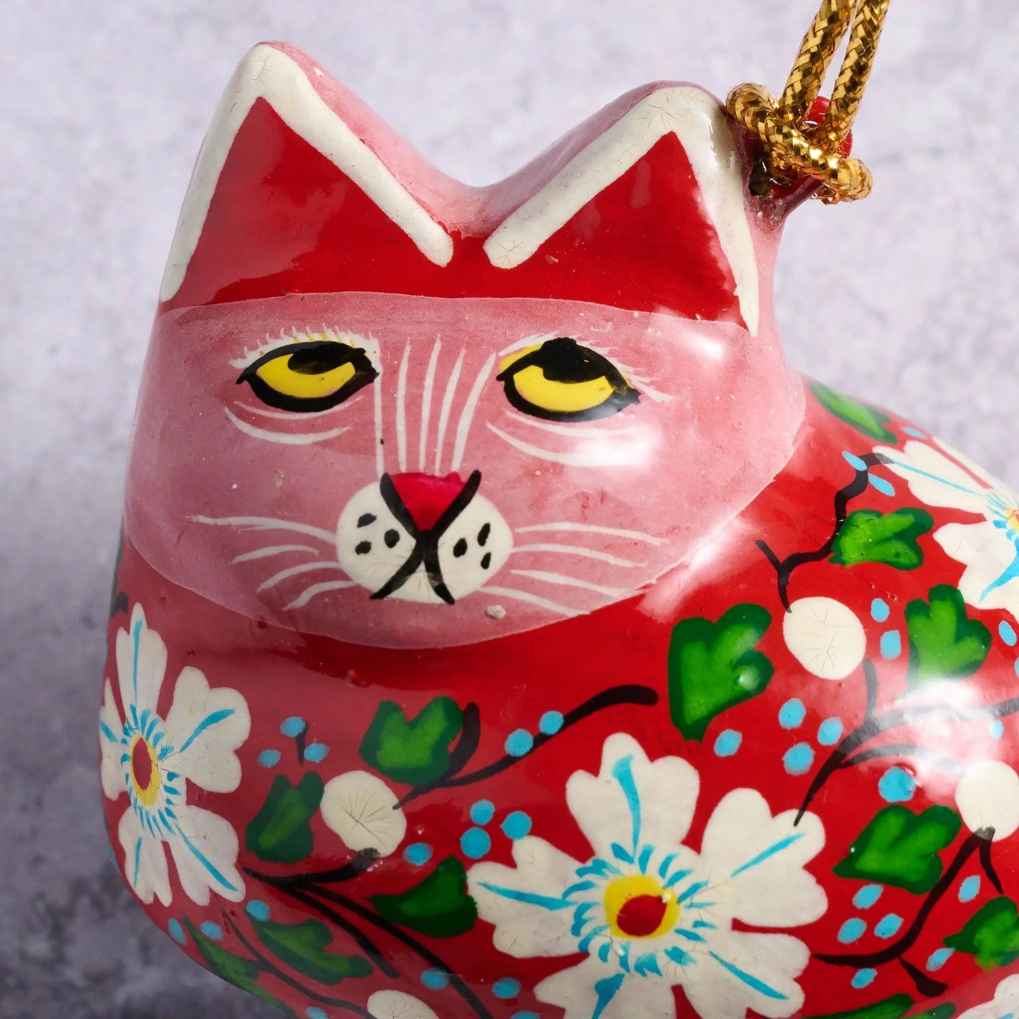 Ten Thousand Villages - Painted Floral Cat Paper Mache Ornament