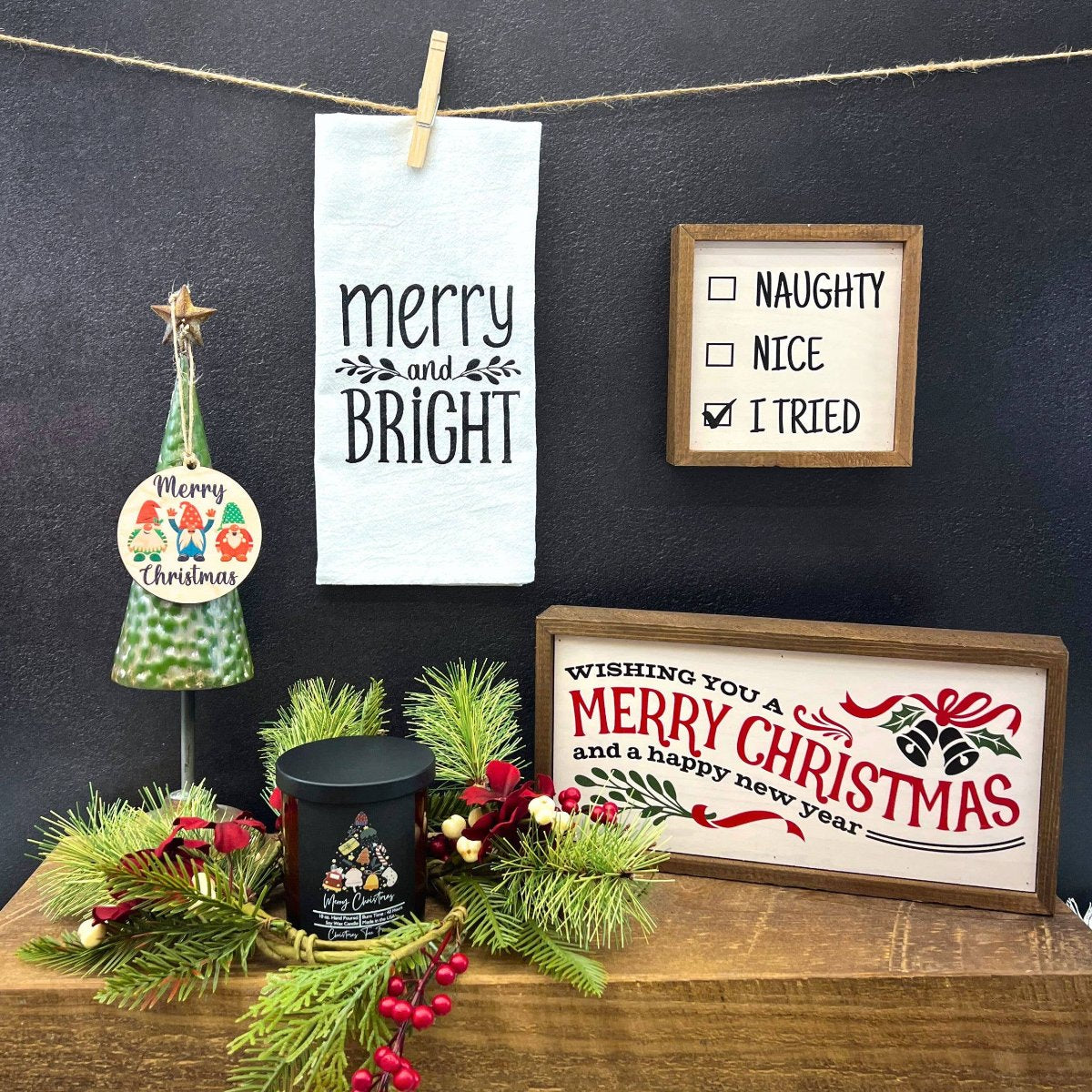 Driftless Studios - 6X6 Christmas Decor - I Tried Desk Sitting Box Signs