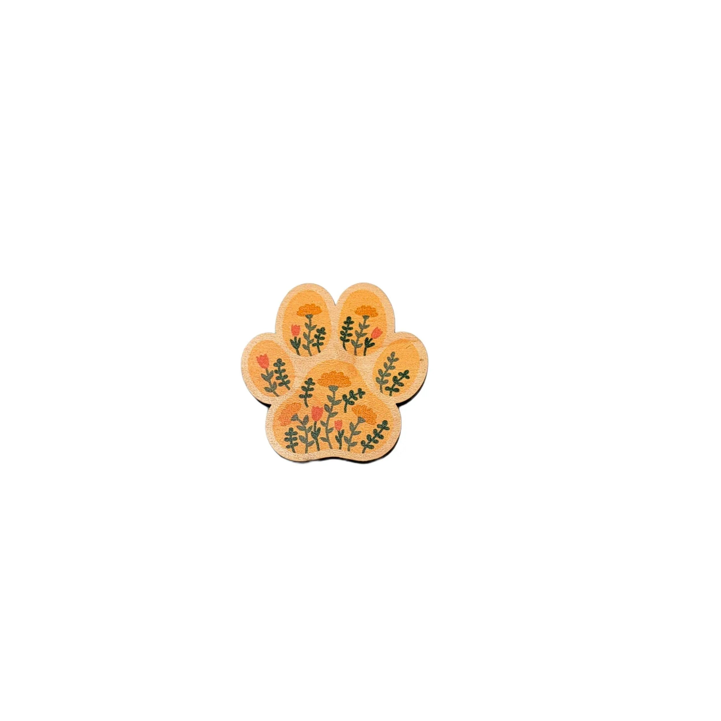 Floral Dog Paw Print Magnet Set - 4 Magnets - Home Decor Gift