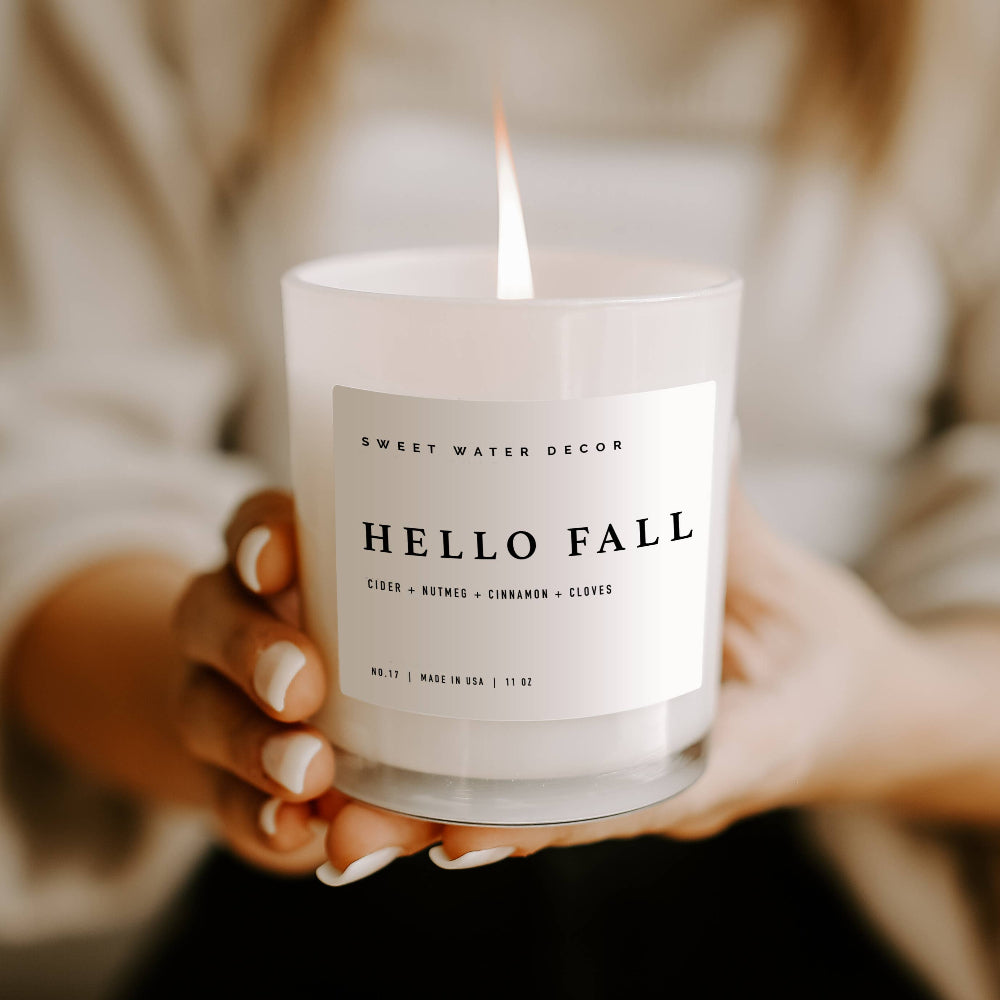 Sweet Water Decor - Hello Fall 11 oz Soy Candle - Fall Decor and Gifts
