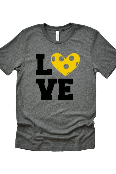 Wildberry Waves - Pickleball Love Yellow Heart Tee: Deep Heather