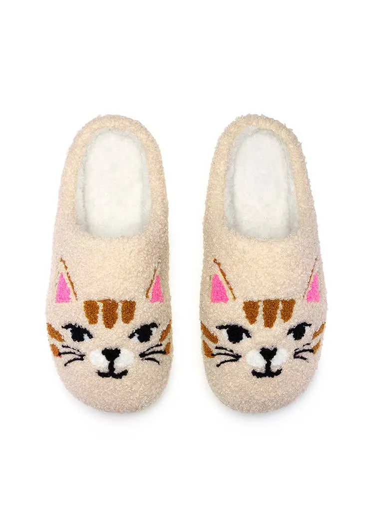 Kitty Cat Face Slippers - Indoor Outdoor Non-Slip - Off-White - Living Royal