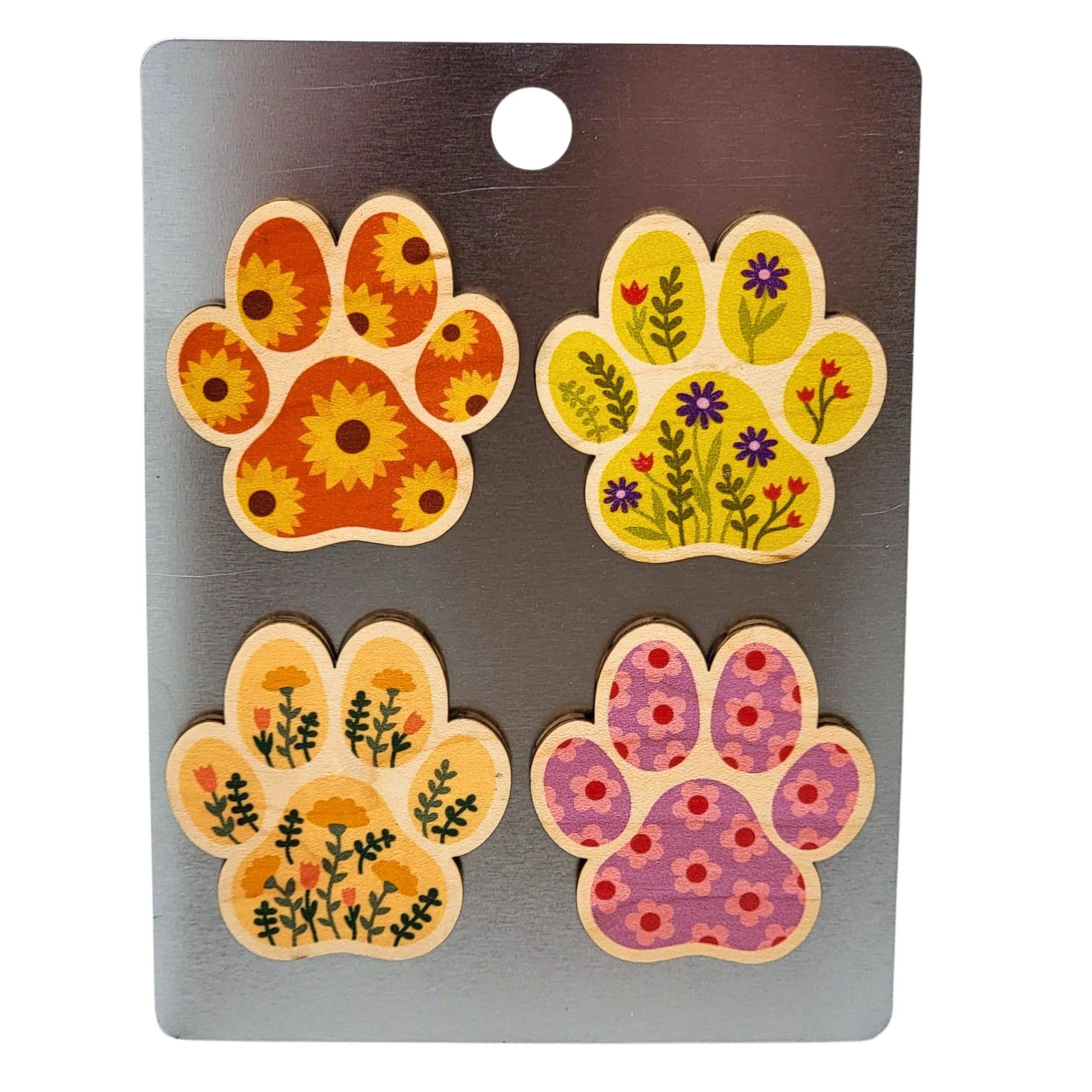 Floral Dog Paw Print Magnet Set - 4 Magnets - Home Decor Gift