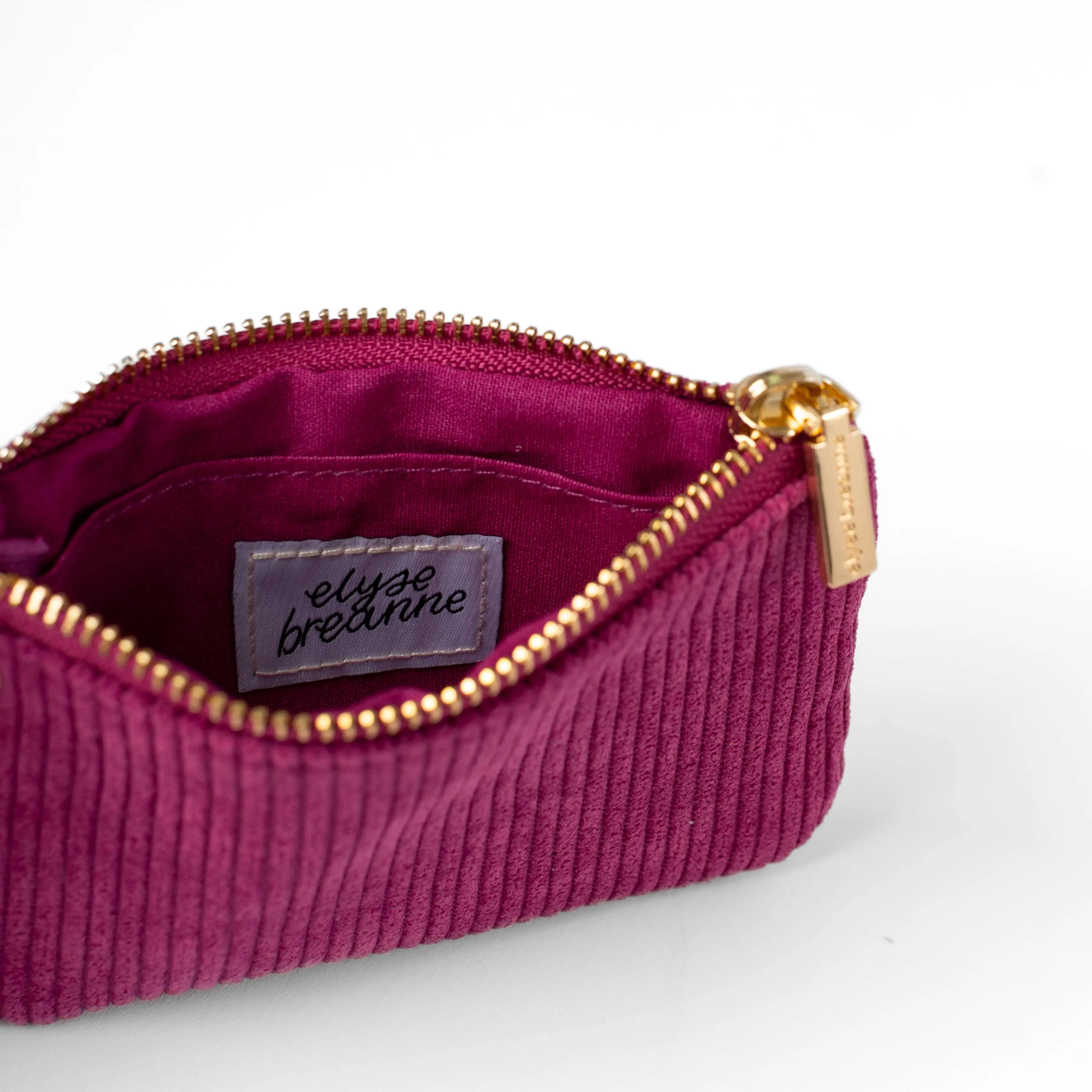 Raspberry Corduroy Coin Pouch with Inner Pocket