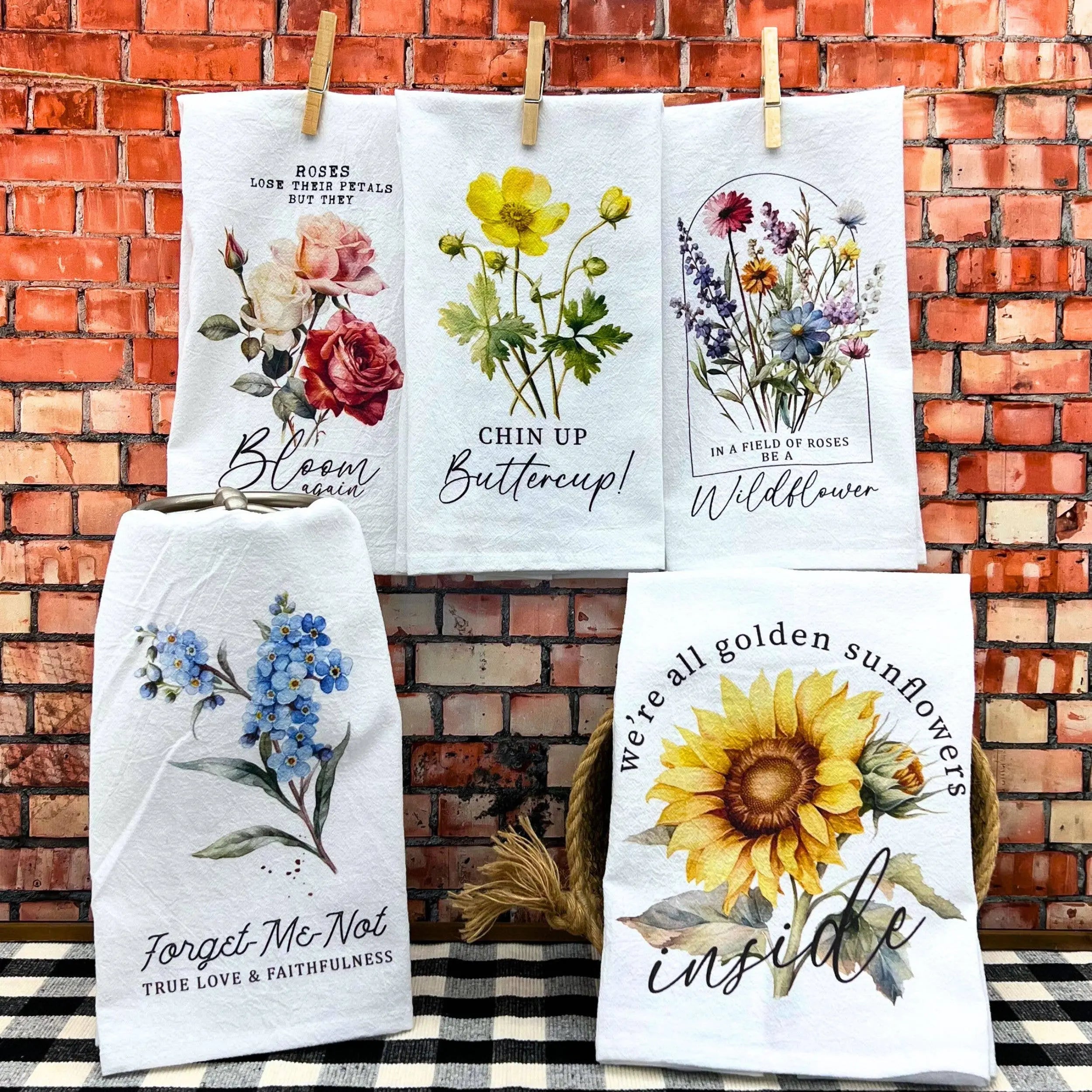 We're All Golden Sunflowers Tea Towel - 100% Cotton - Made in USA