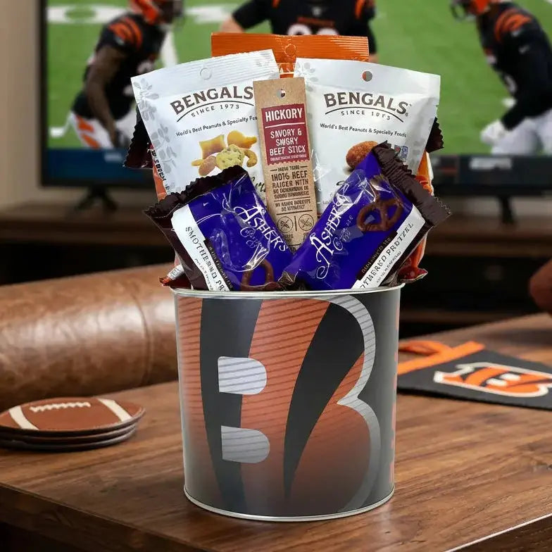 JGB Sports - Cesta de regalo metálica de los Cincinnati Bengals - Hecha en Estados Unidos