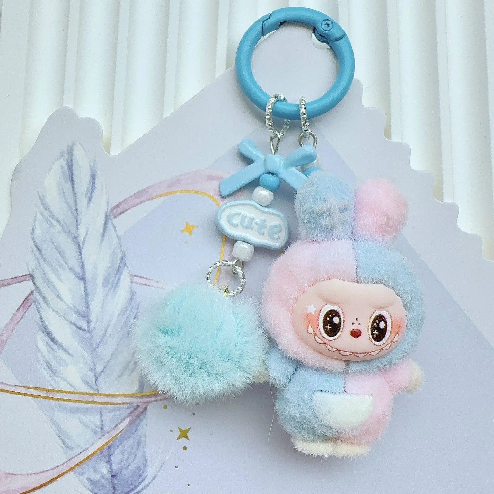Labubu Flocked Bunny Monster Keychain - Color-Blocked Resin Charm