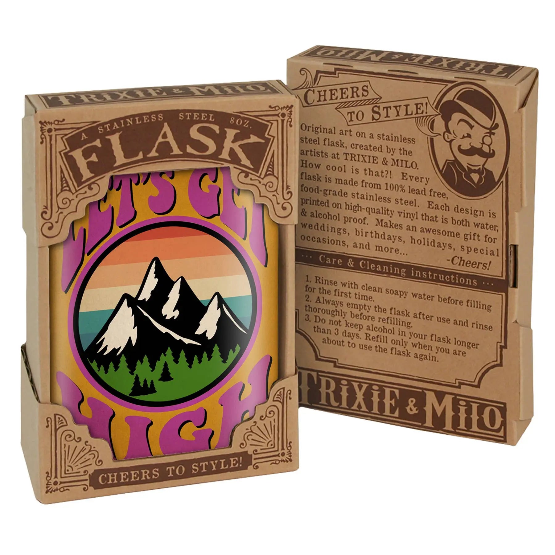 Trixie & Milo - Let's Get High Flask -  camping, hiking, - men's gift - Clearance