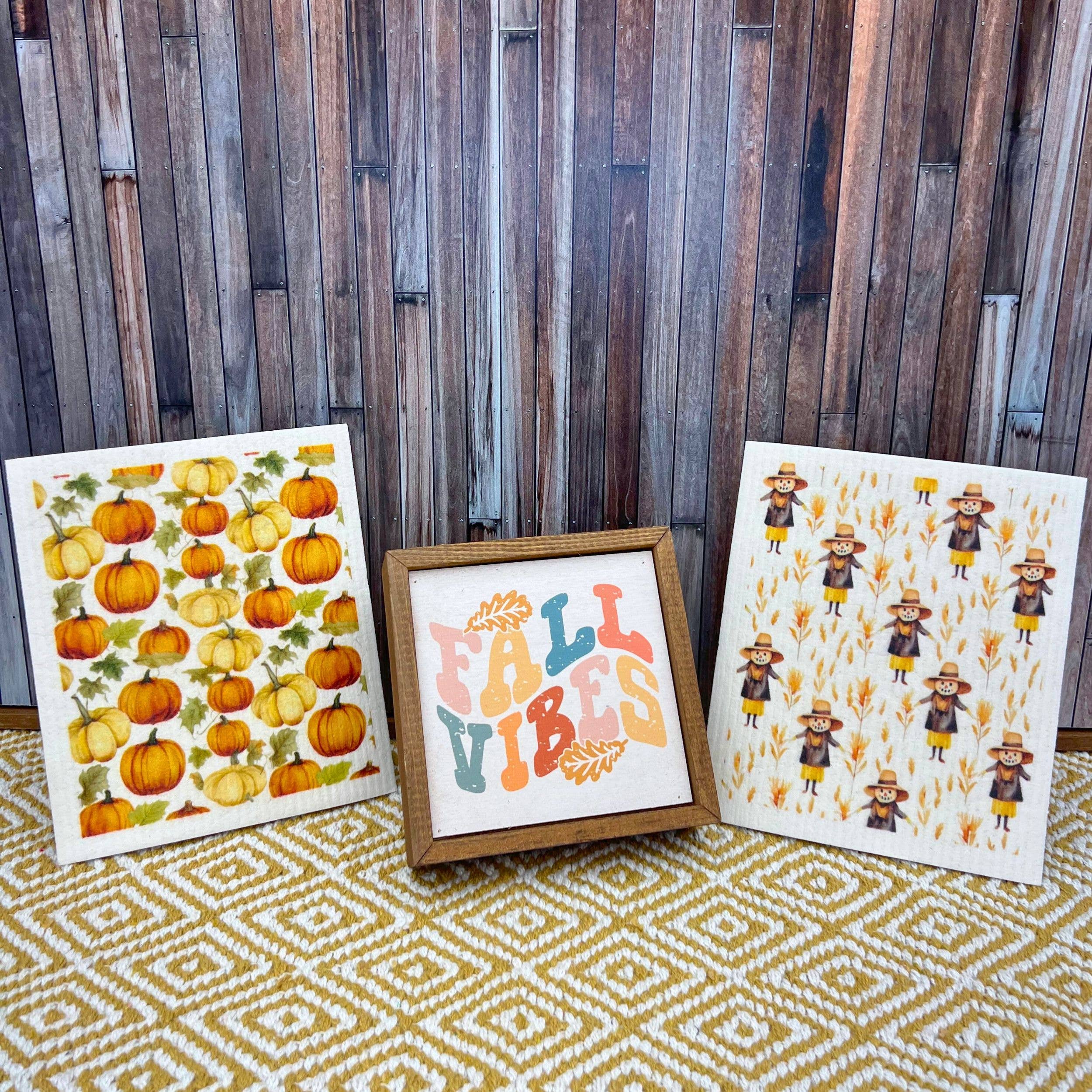 Driftless Studios - Pumpkin Patterned Fall Swedish Dishcloth - Kitchen Towels