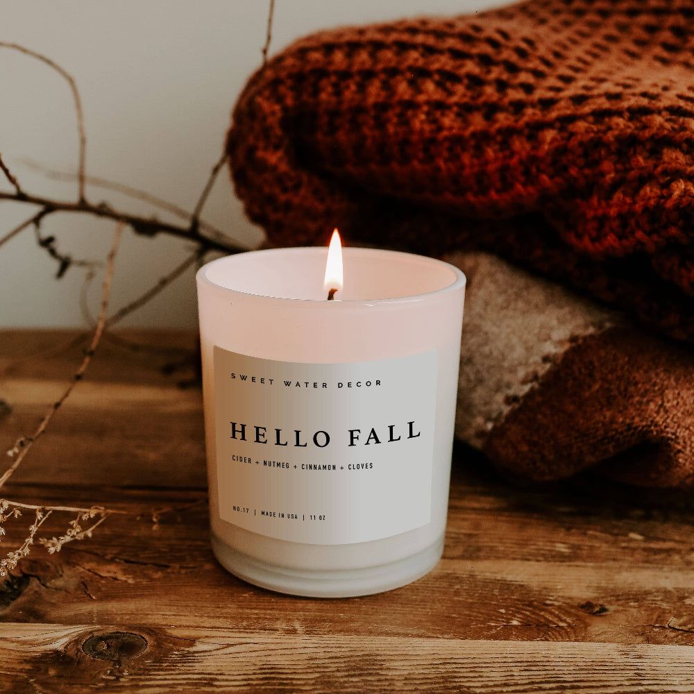 Sweet Water Decor - Hello Fall 11 oz Soy Candle - Fall Decor and Gifts