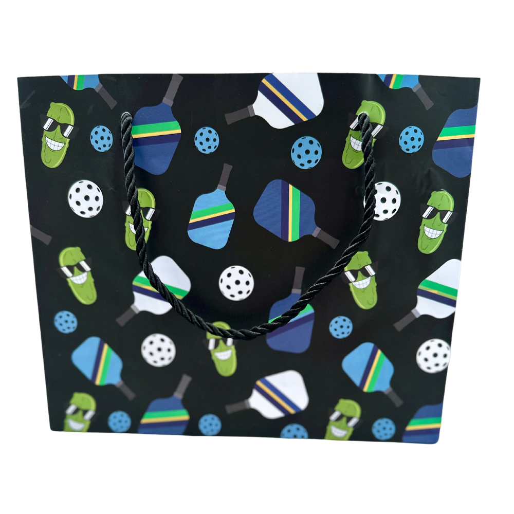 Born to Rally - Pickleball Pickle Gift Bag - Premium High Quality Paper - 9”x 3.5” x 7.5”