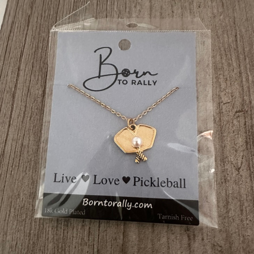 Born to Rally - Pickleball Double Paddle CZ Necklace - Gold