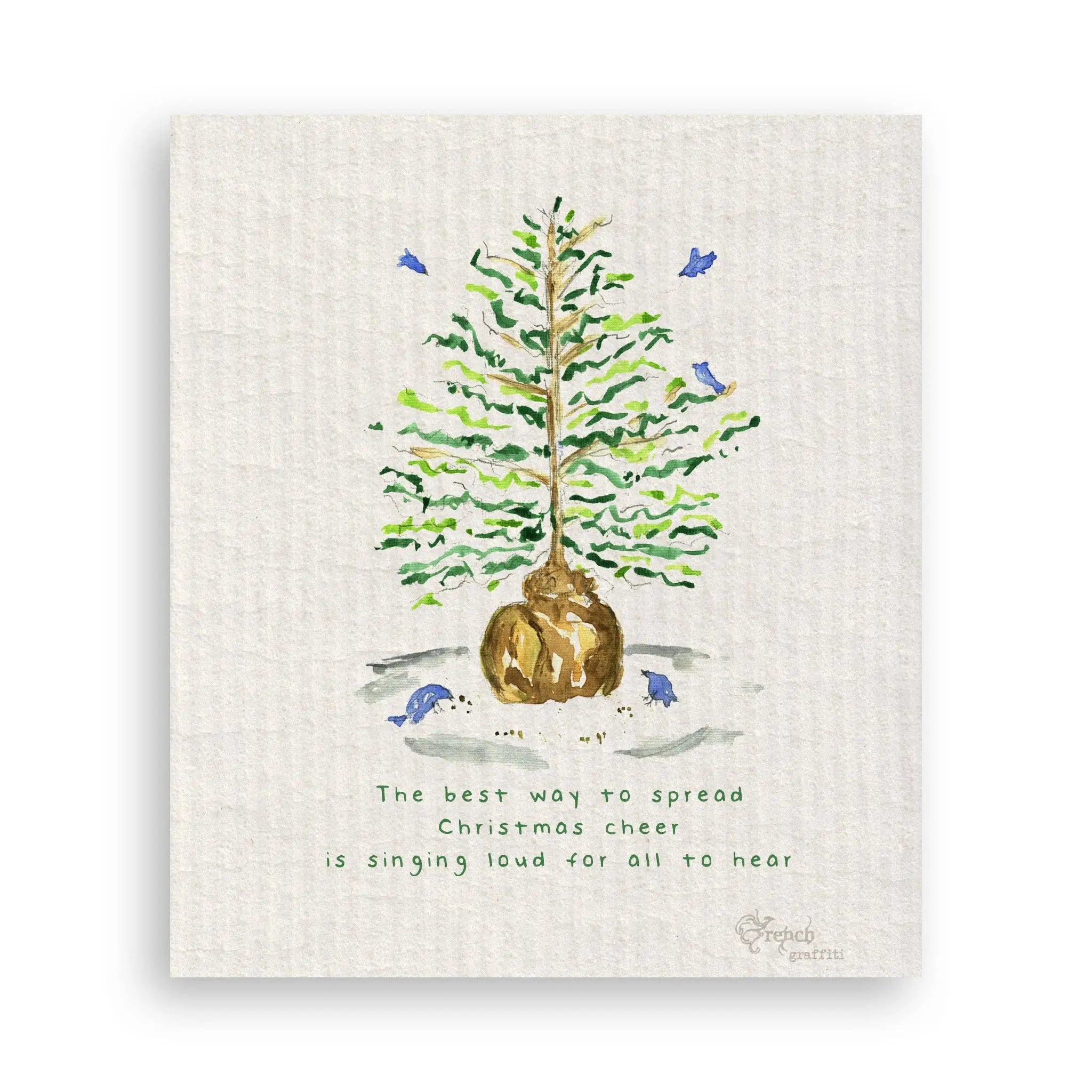 Christmas Tree with Birds Kitchen Towel - Festive Holiday Decor - French Graffiti