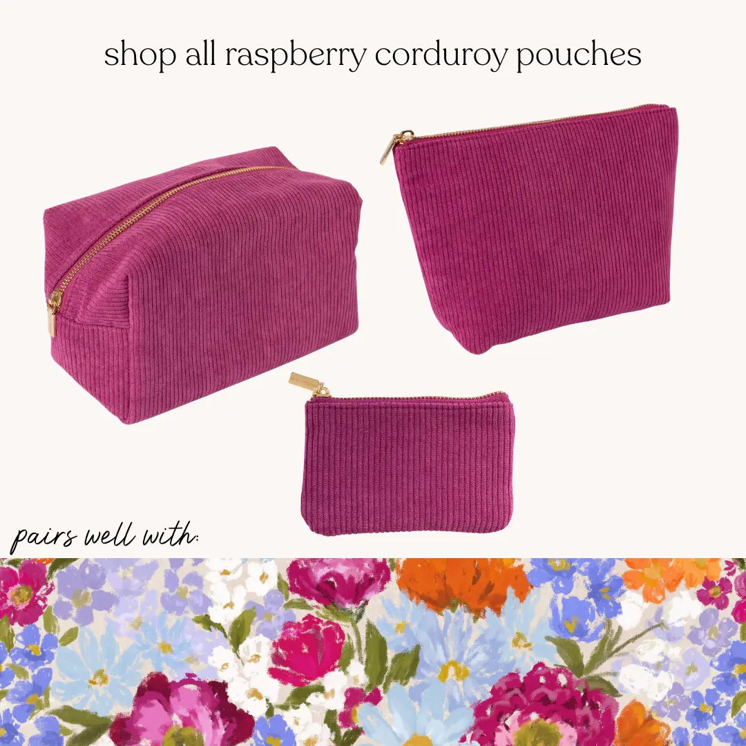 Raspberry Corduroy Coin Pouch with Inner Pocket