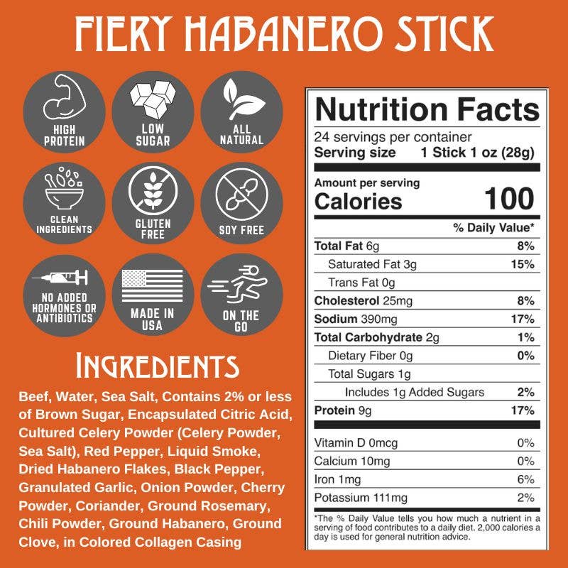 Righteous Felon Craft Jerky - NEW Fiery Habanero Beef Stick - 24 Pack