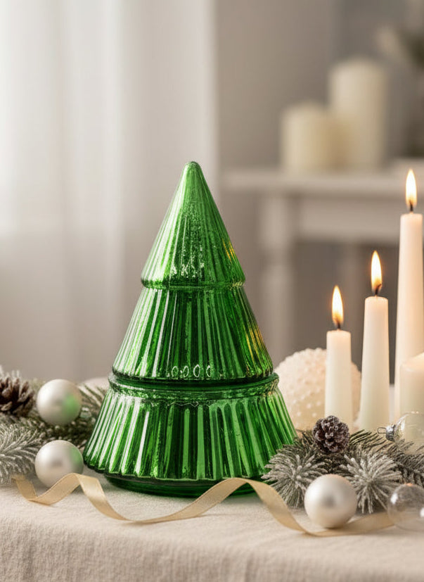 Mistletoe & Holly Glass Tree Candle 9oz - Fraser Fir Holiday Scent