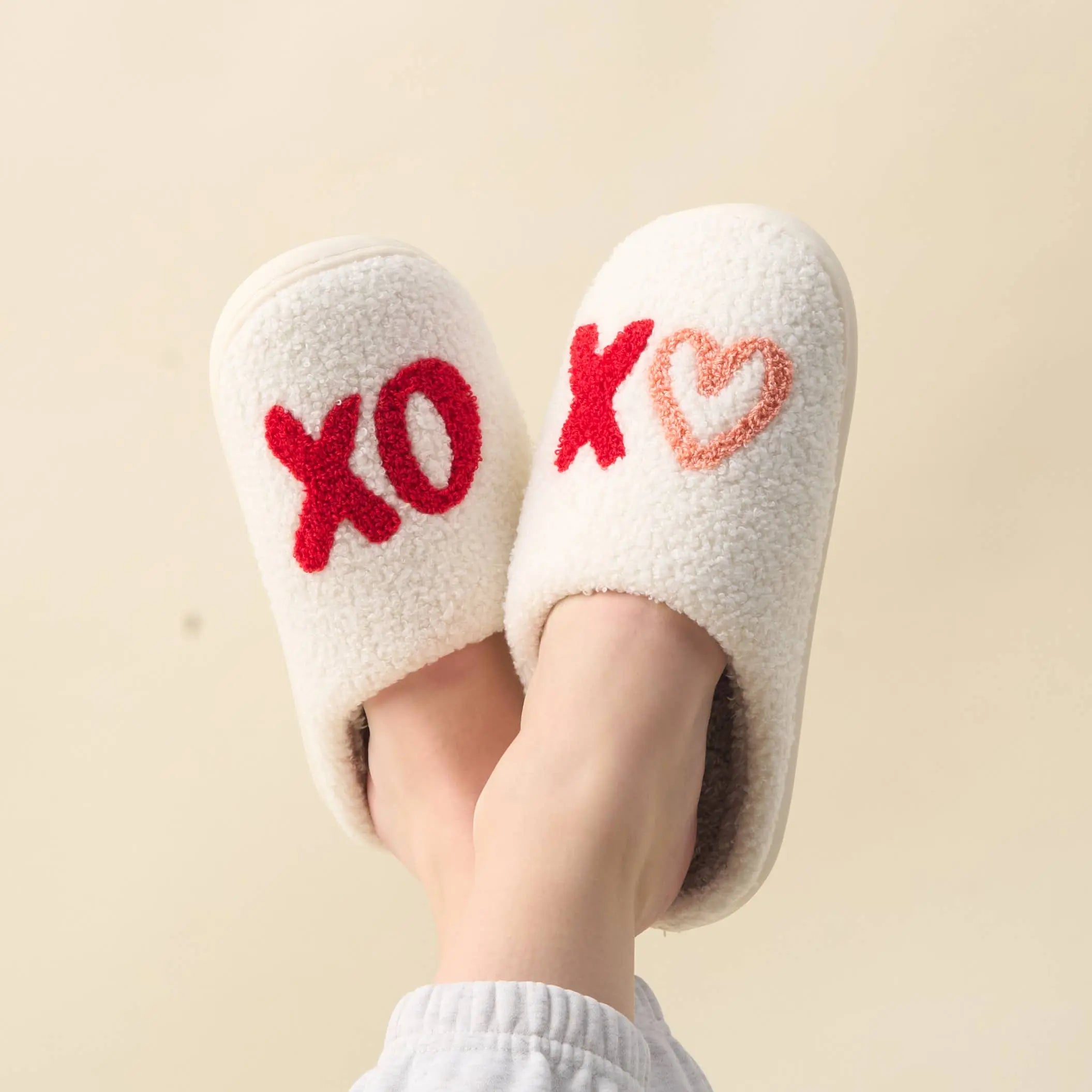 XOXO Fuzzy Slippers - Valentine's Day Women's Slippers with Hard Sole by The Darling Effect