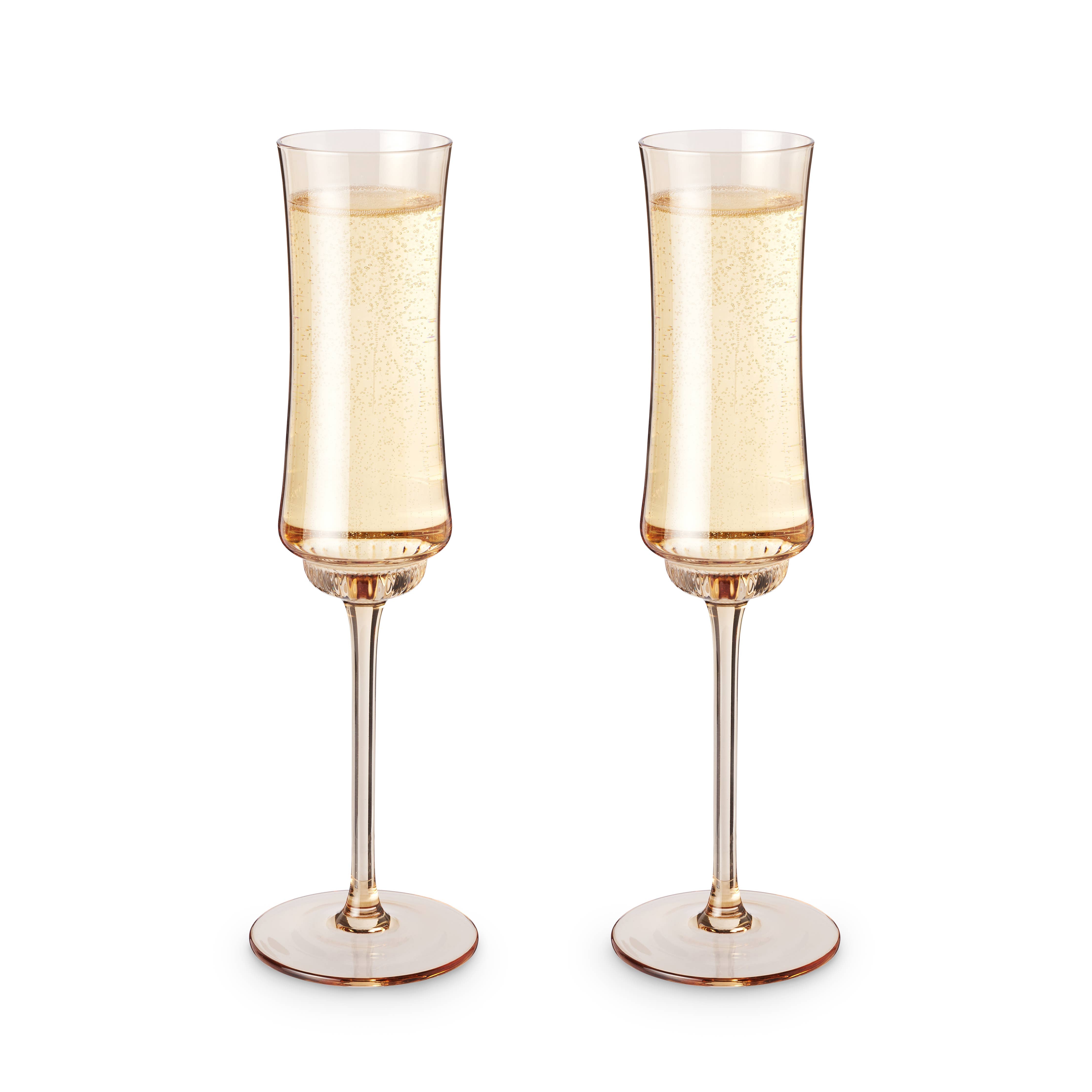 Twine - Tulip Amber-Tinted Glass Stemmed Champagne Flutes - Set of 2