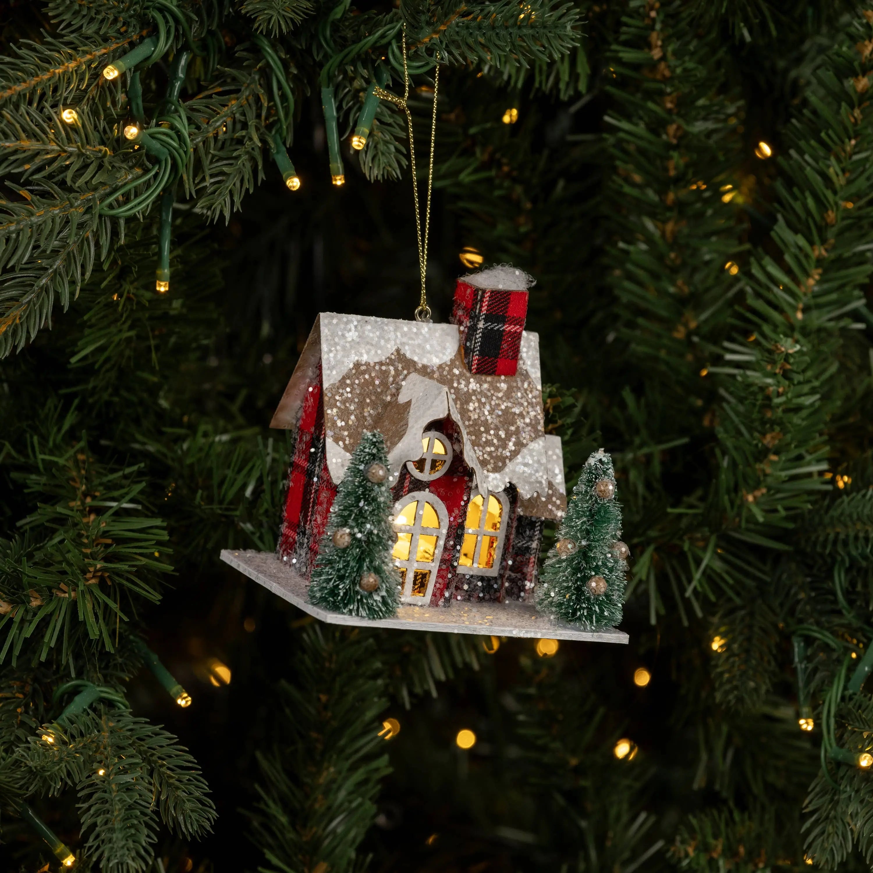 Plaid Lighted House Ornament - 3.5