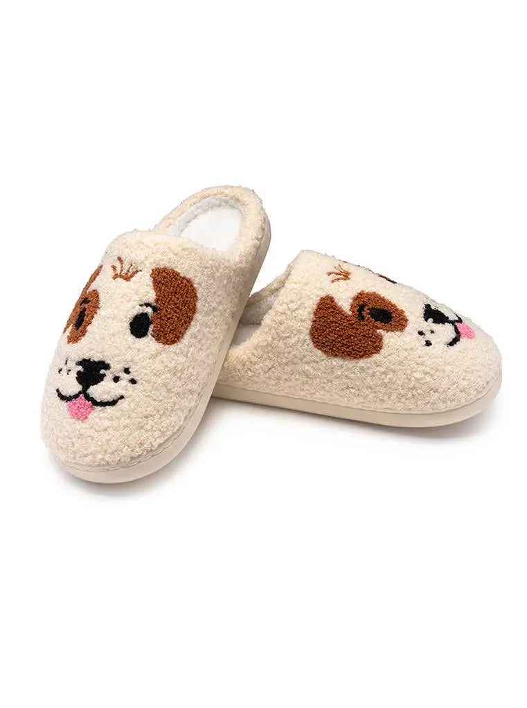 Living Royal Puppy Dog Face Slippers - Indoor/Outdoor Non-Slip - Off-White