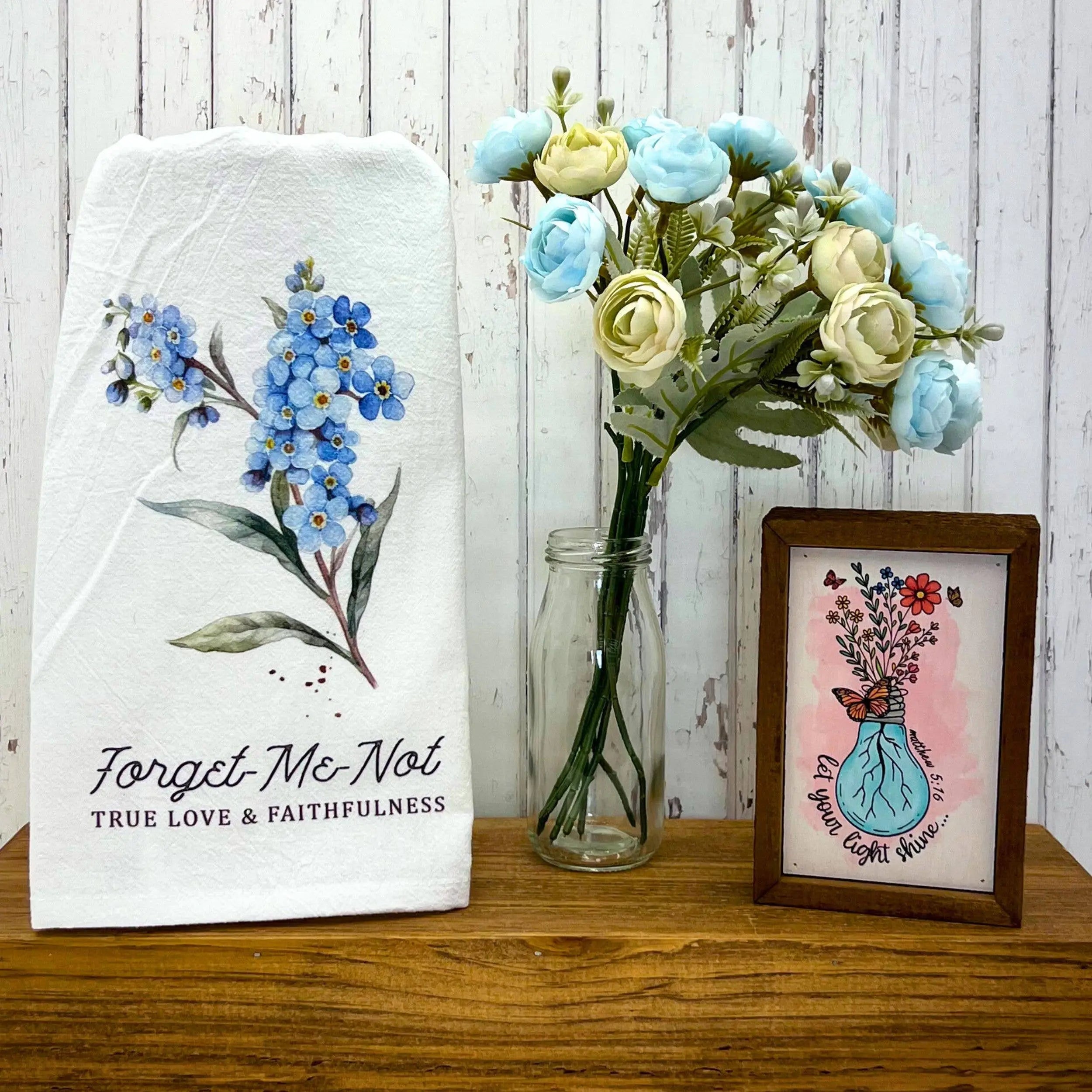 Forget Me Not Flower Tea Towel - 100% Cotton - Made in USA