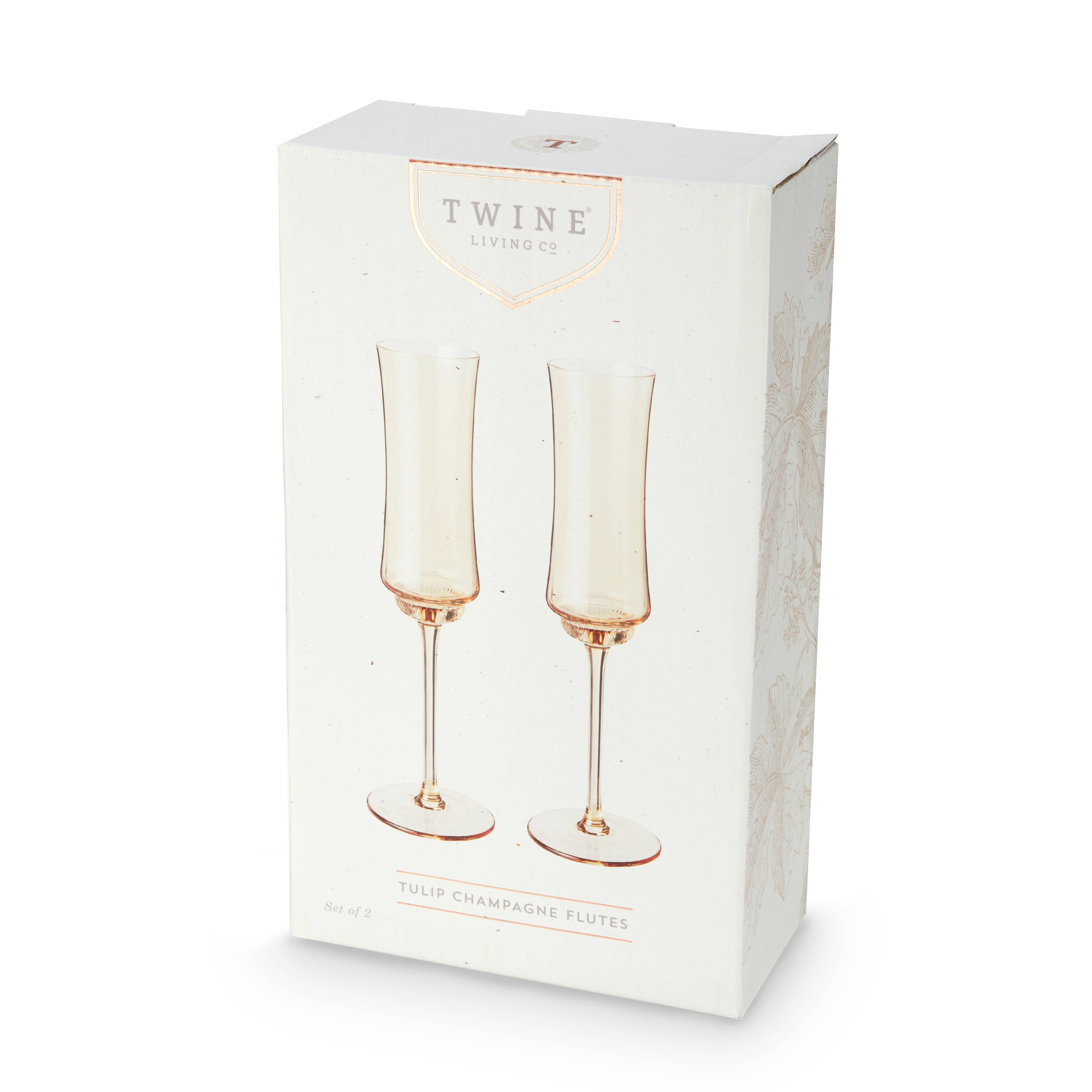 Twine - Tulip Amber-Tinted Glass Stemmed Champagne Flutes - Set of 2