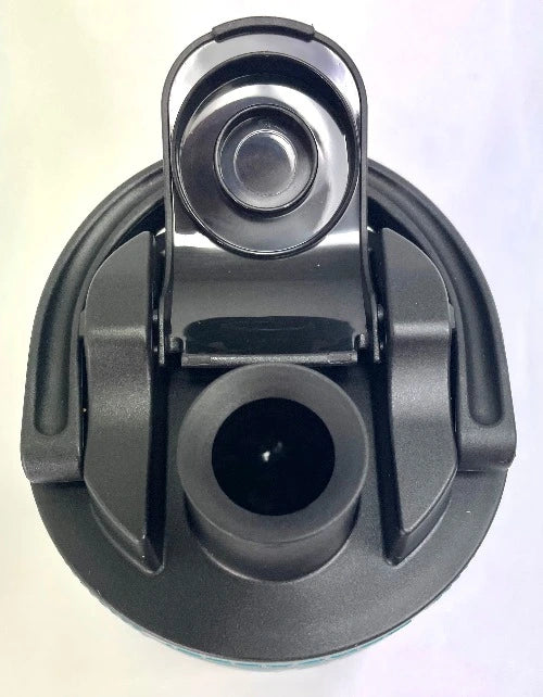 Red Ohio State tumbler with black lid on a gray background