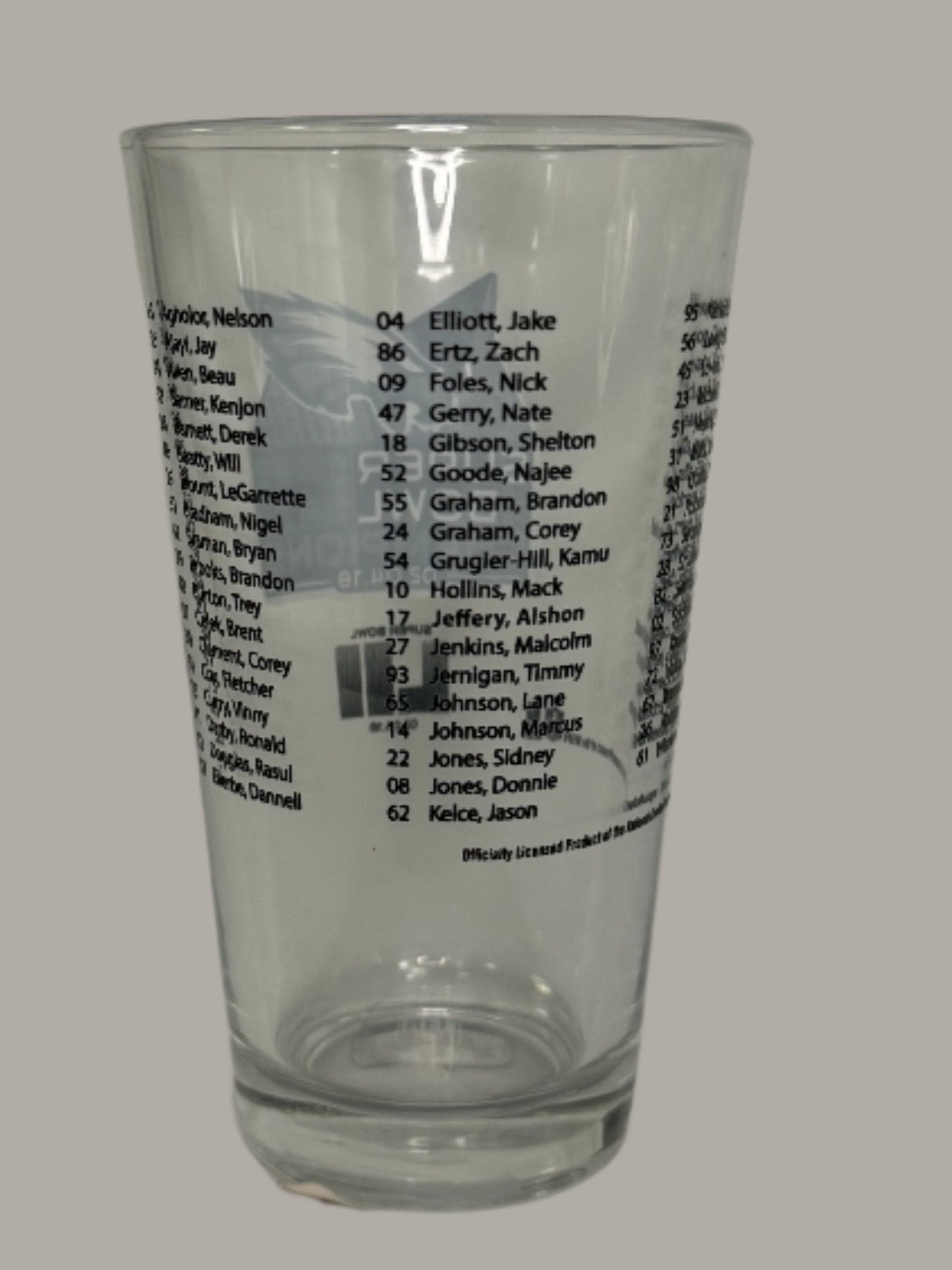 Philadelphia Eagles SBLII Champions  Roster Pint Glass