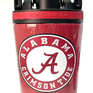 Red insulated tumbler with Alabama Crimson Tide logo on a white background