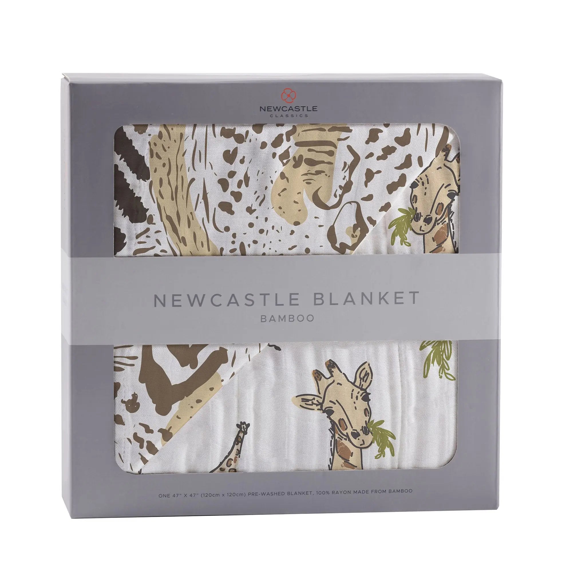 Hungry Giraffe and Animal Print Bamboo Muslin Newcastle Blanket Newcastle Classics