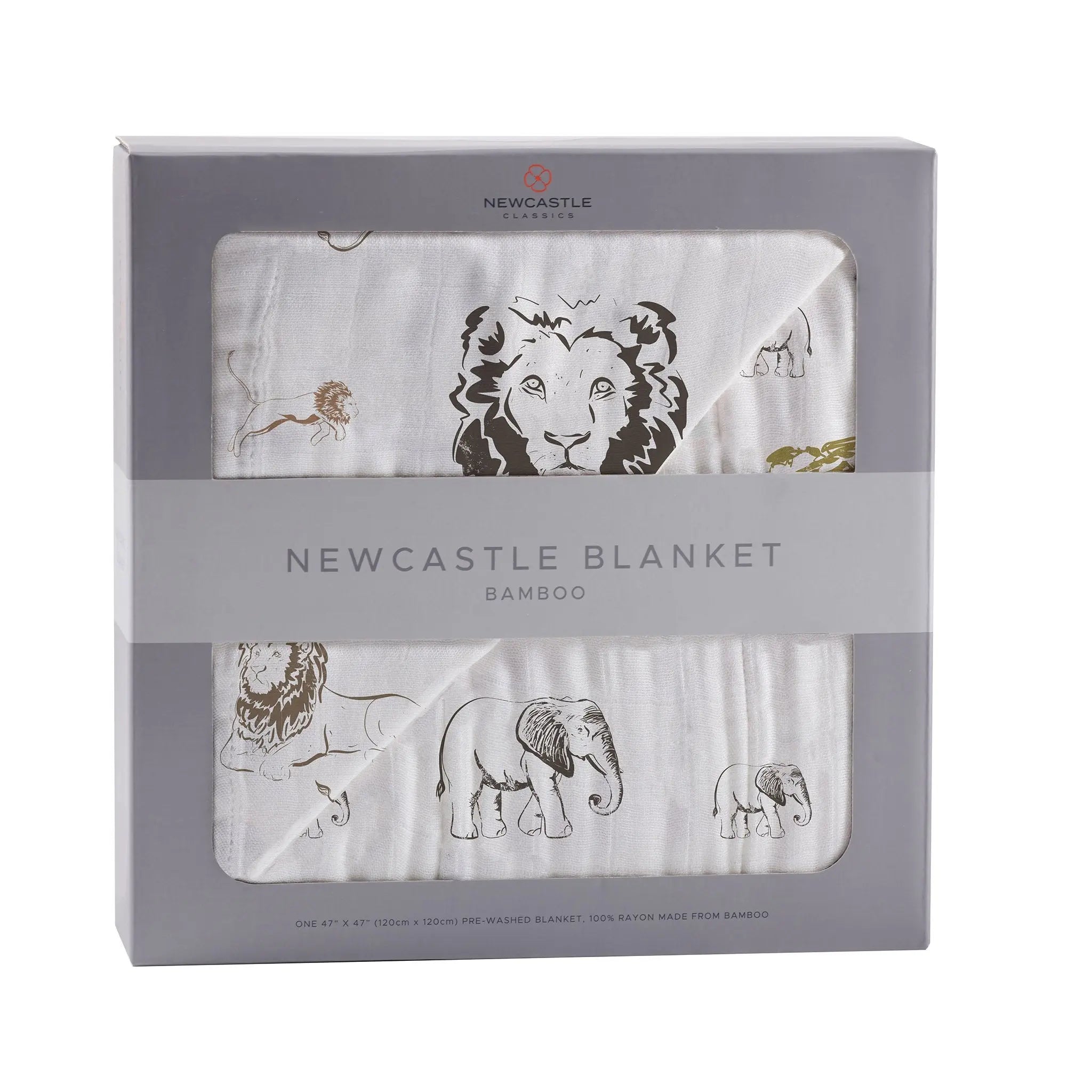 Hear Me Roar Lion and Rhinos and Elephants Bamboo Newcastle Blanket Newcastle Classics