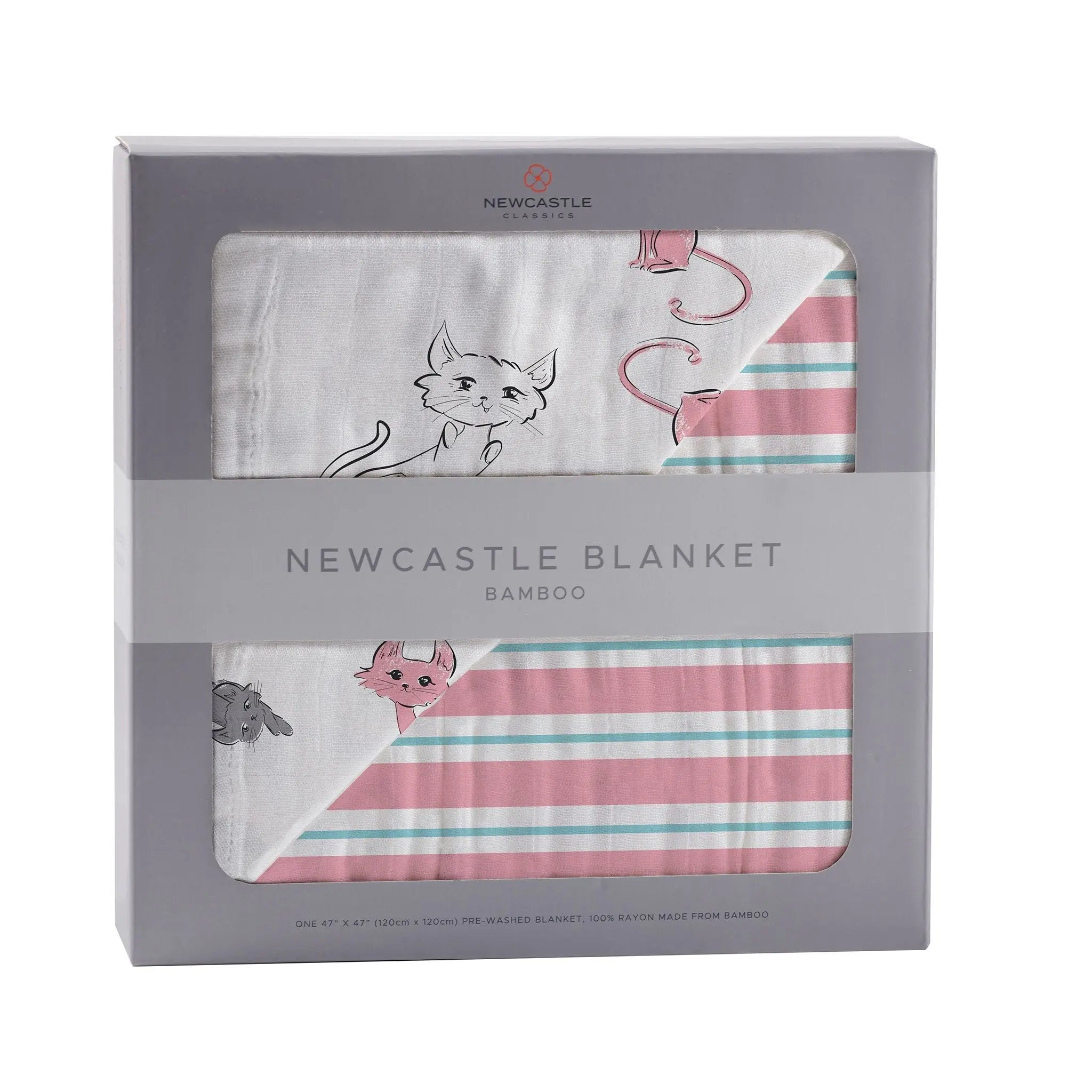Playful Kitty and Candy Stripe Bamboo Muslin Newcastle Blanket Newcastle Classics