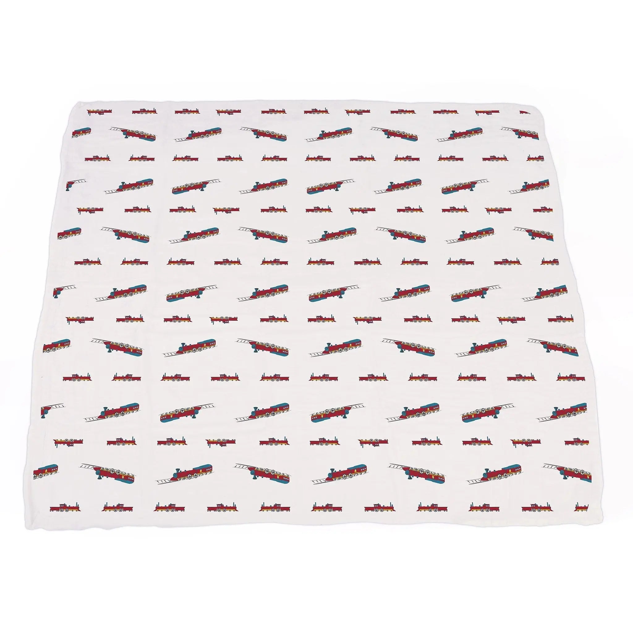 Vintage Steam Trains and Blue Stripe Bamboo Muslin Newcastle Blanket
