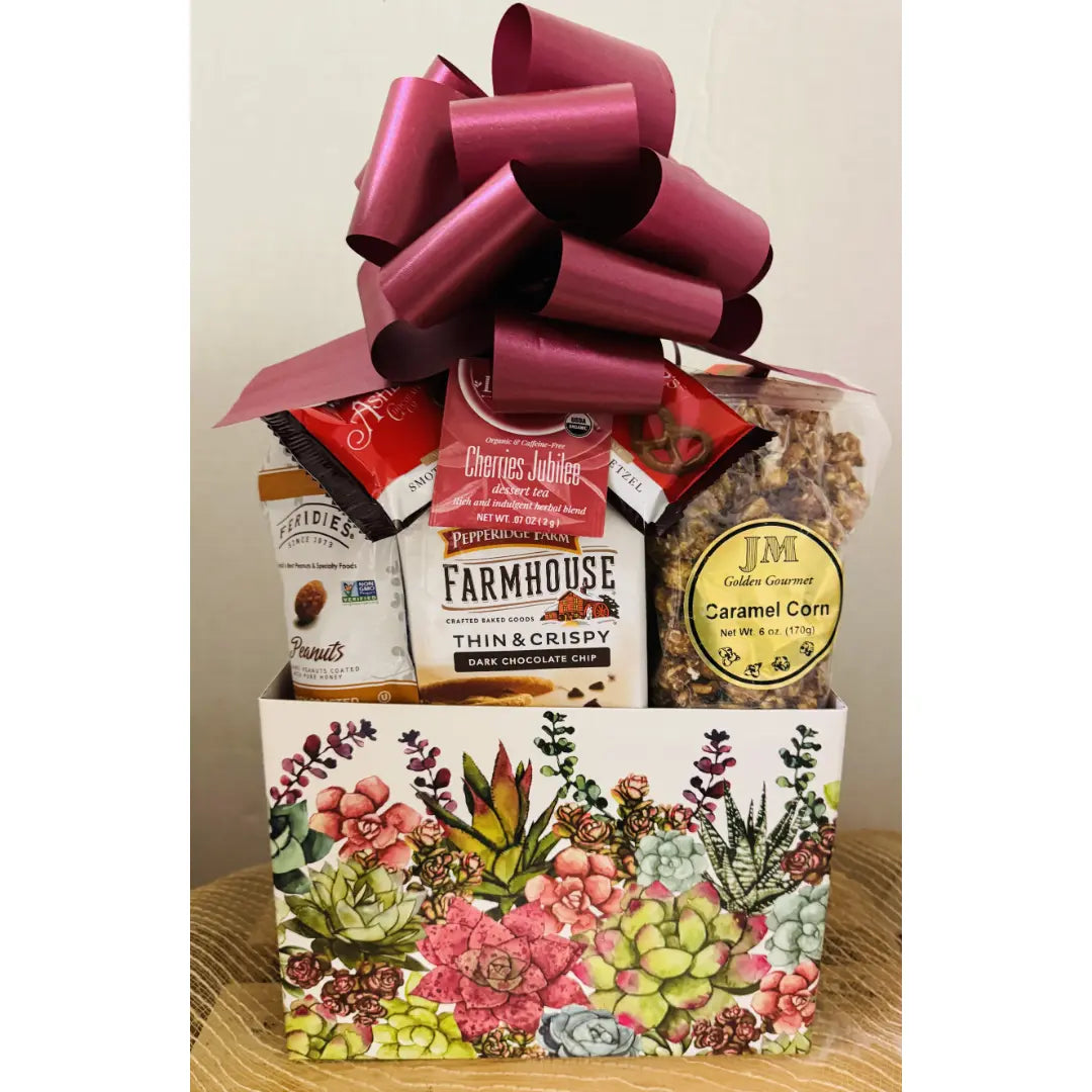 Gift basket with floral design on a white background